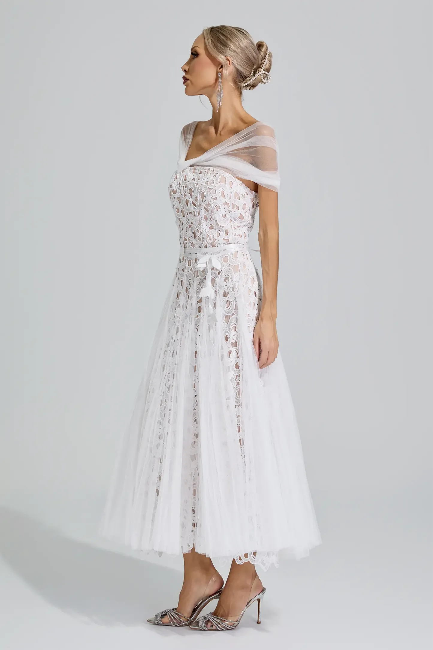 Sekhmet White Lace Mesh Fairy Midi Dress