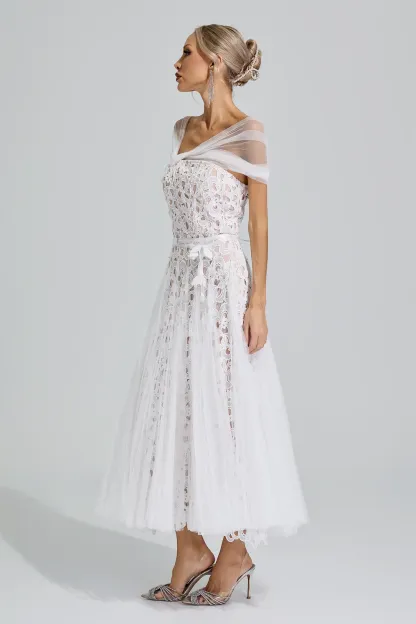 Sekhmet White Lace Mesh Fairy Midi Dress