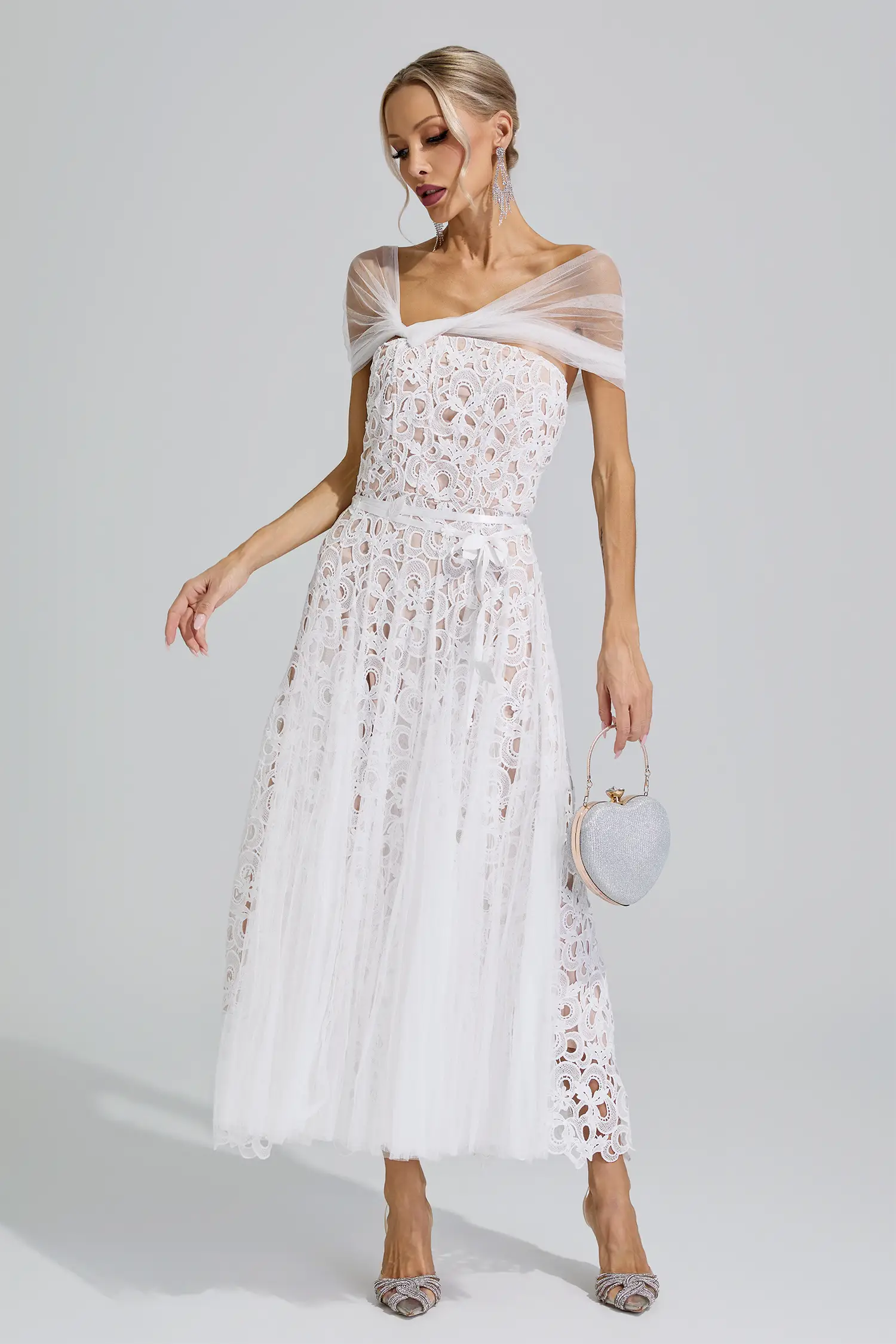 Sekhmet White Lace Mesh Fairy Midi Dress