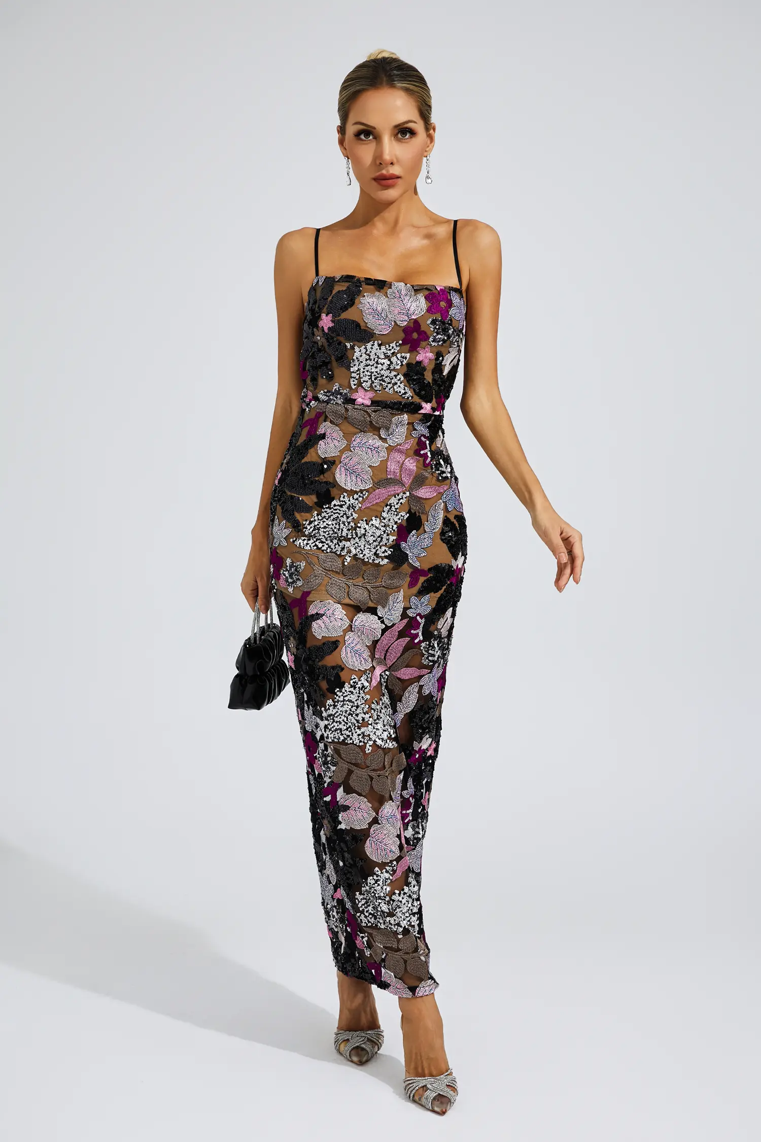 Dwight Black Sequins Embroidered Dress