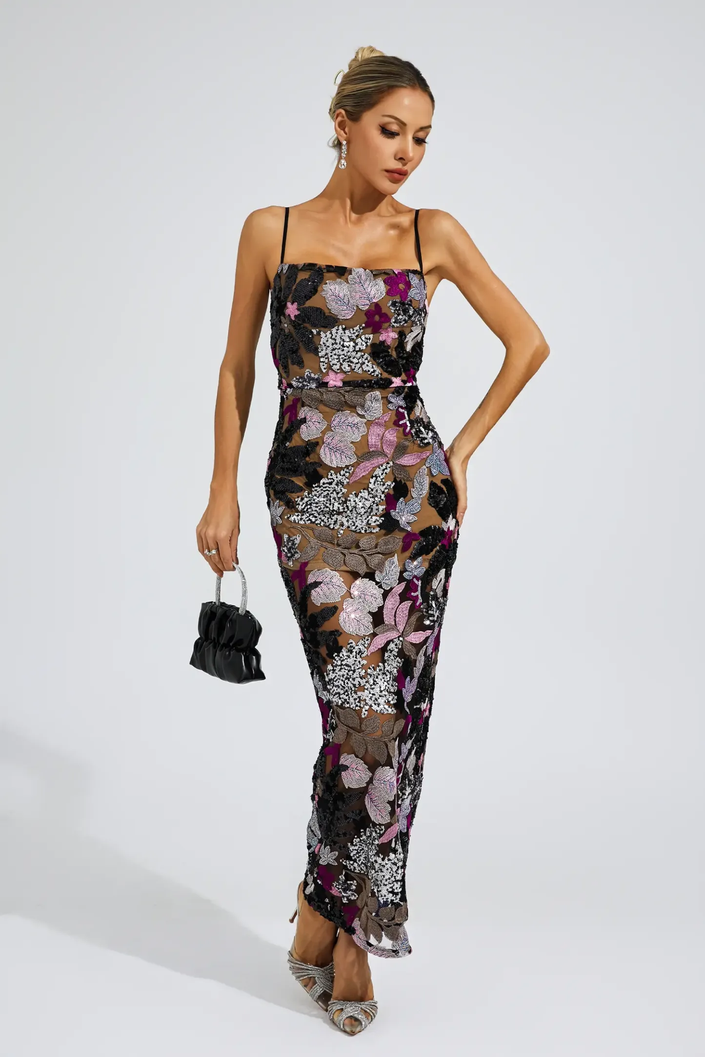 Dwight Black Sequins Embroidered Dress