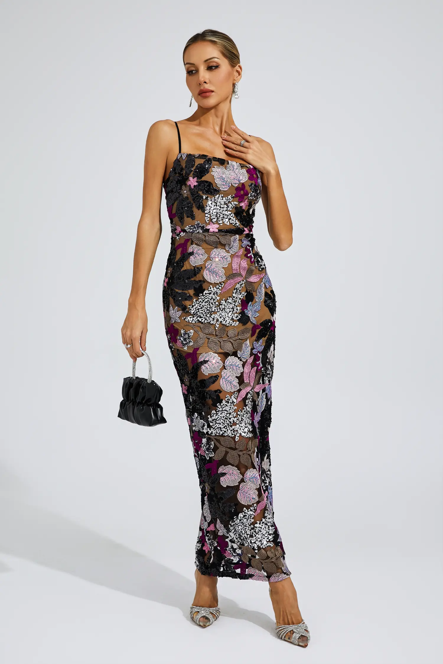 Dwight Black Sequins Embroidered Dress