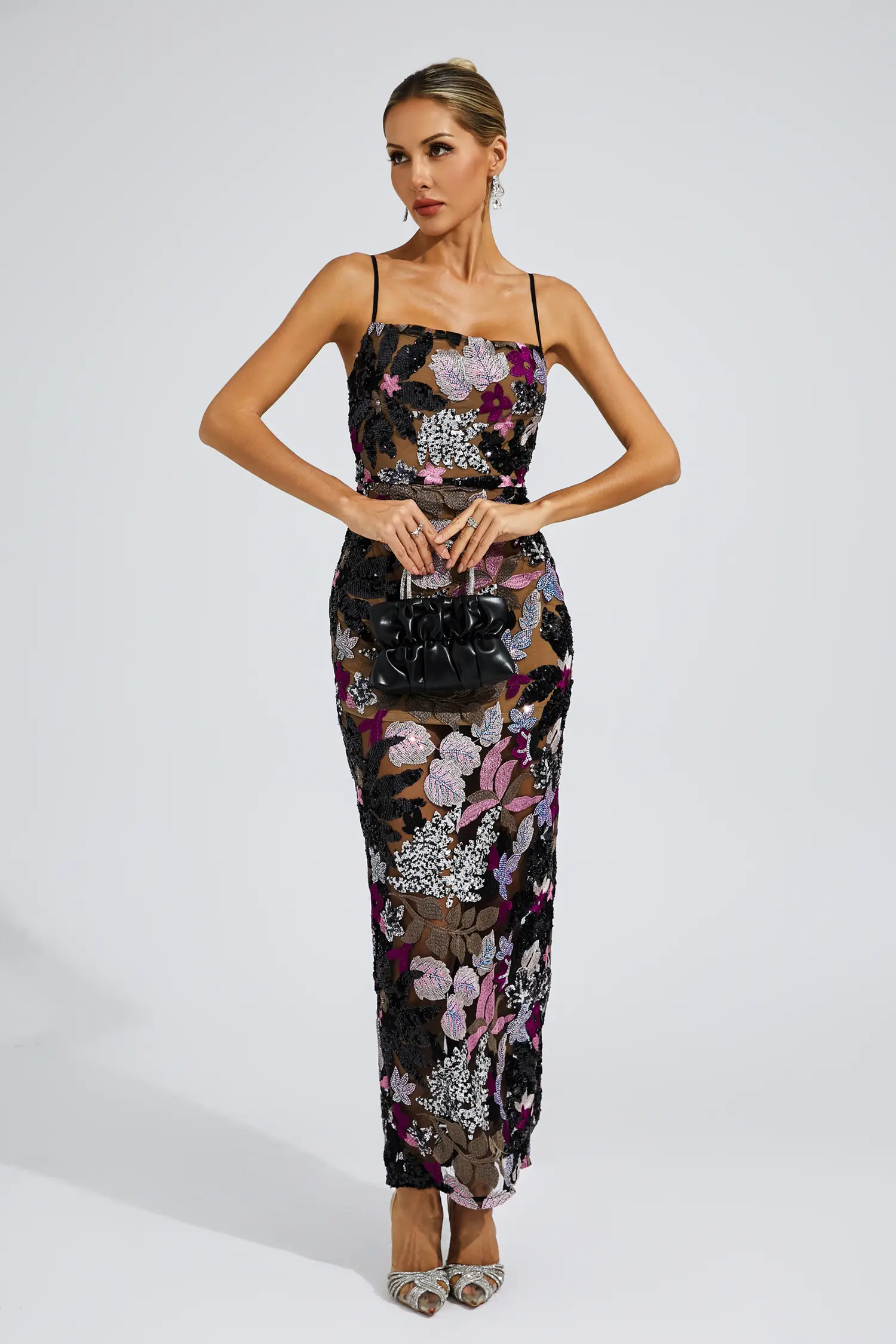 Dwight Black Sequins Embroidered Dress