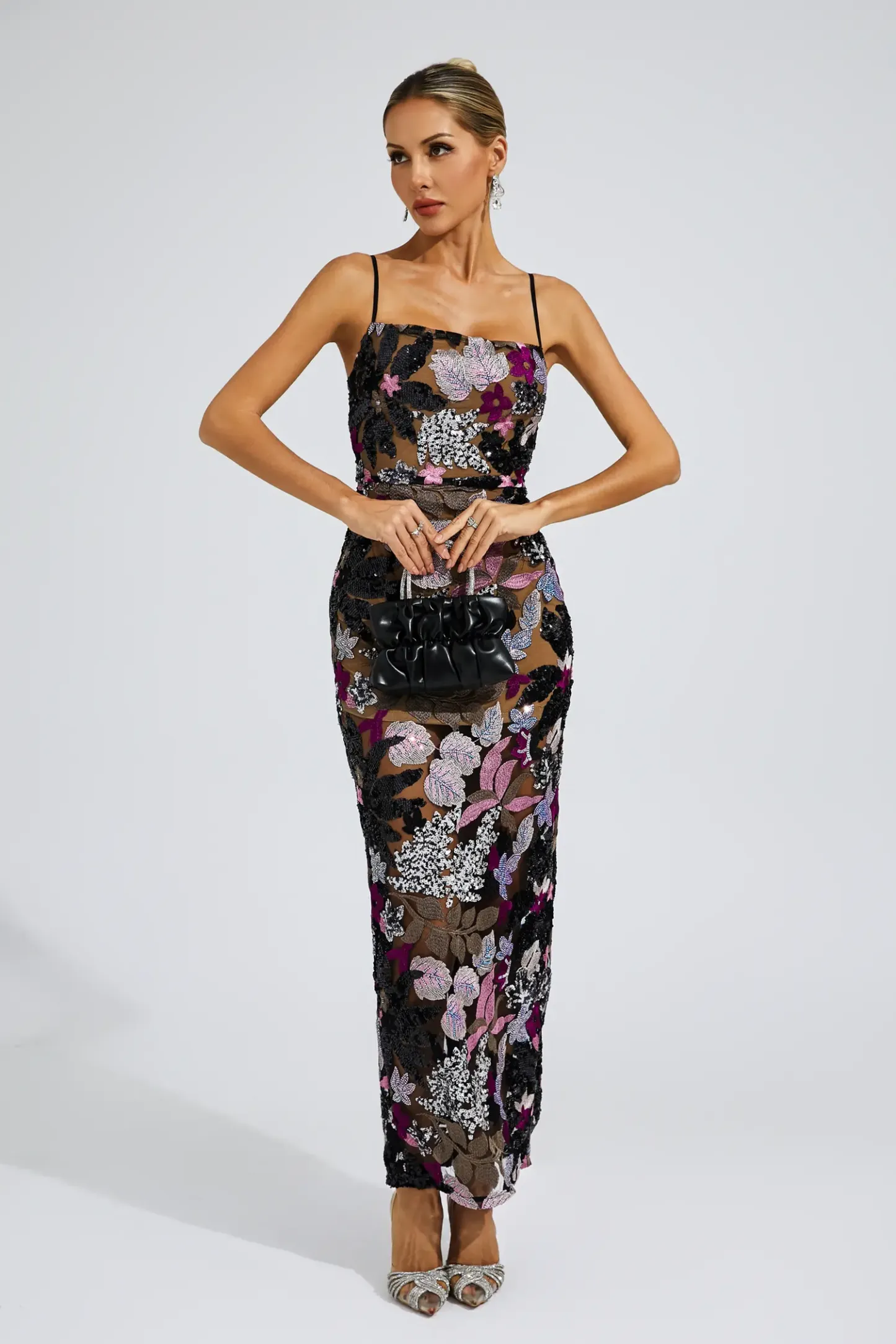 Dwight Black Sequins Embroidered Dress