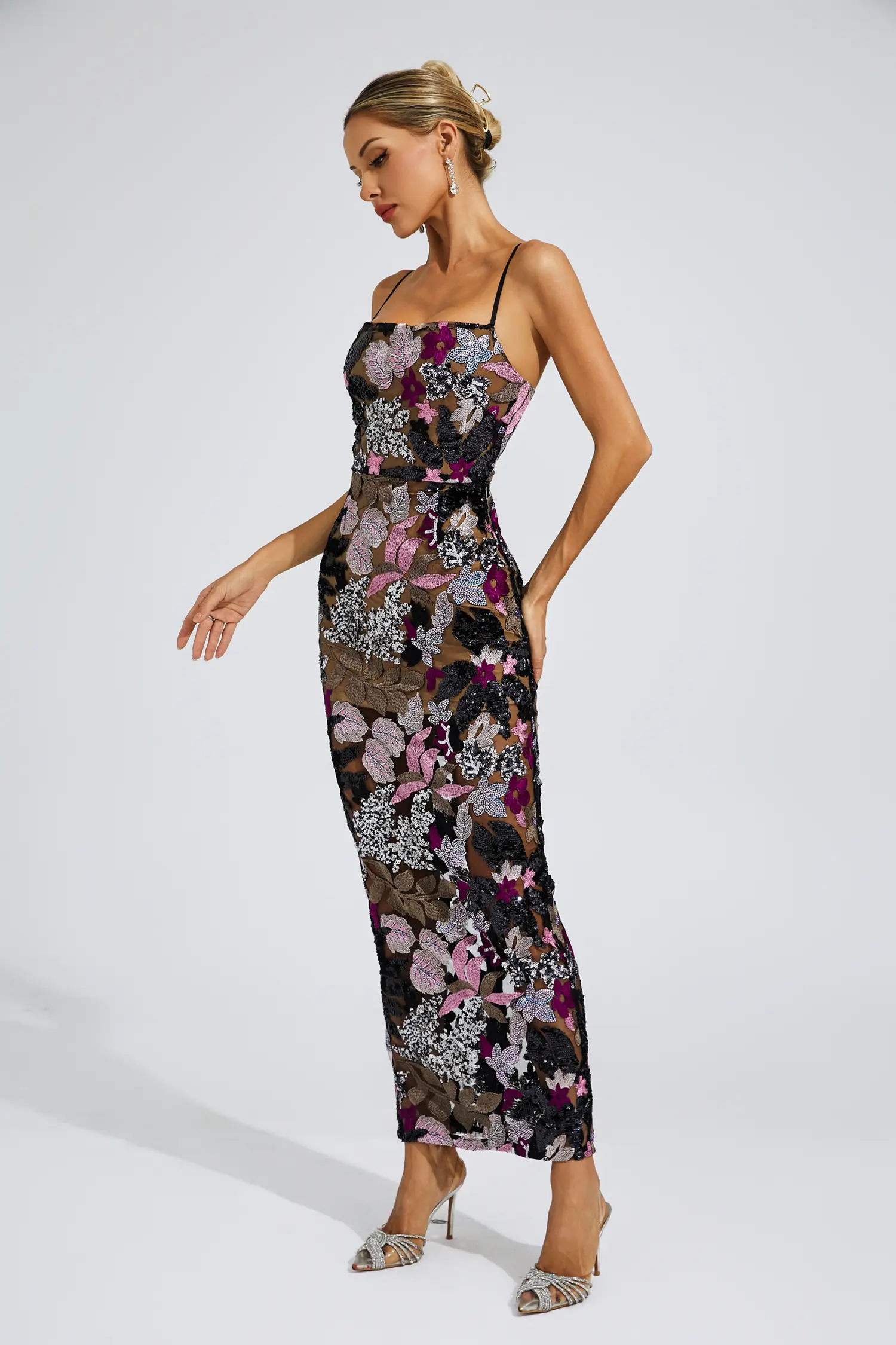 Dwight Black Sequins Embroidered Dress