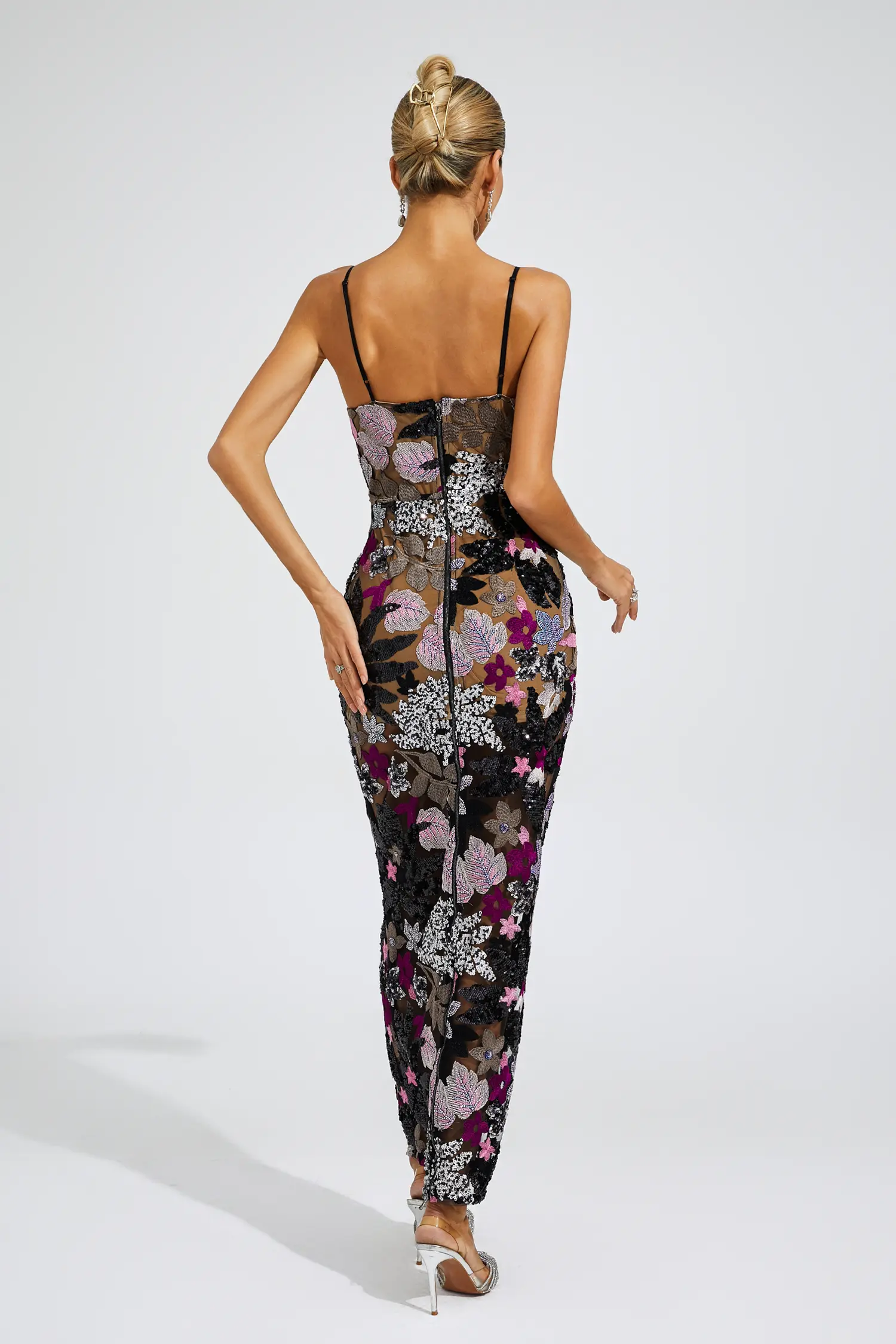 Dwight Black Sequins Embroidered Dress
