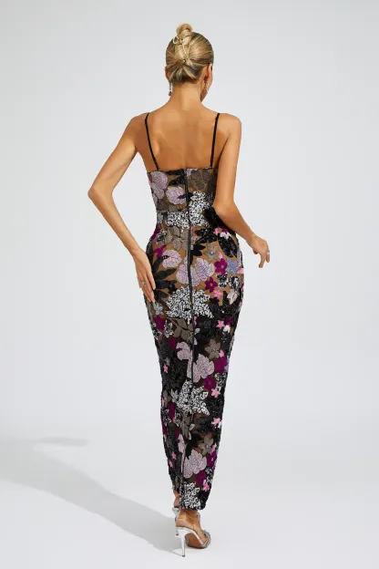 Dwight Black Sequins Embroidered Dress