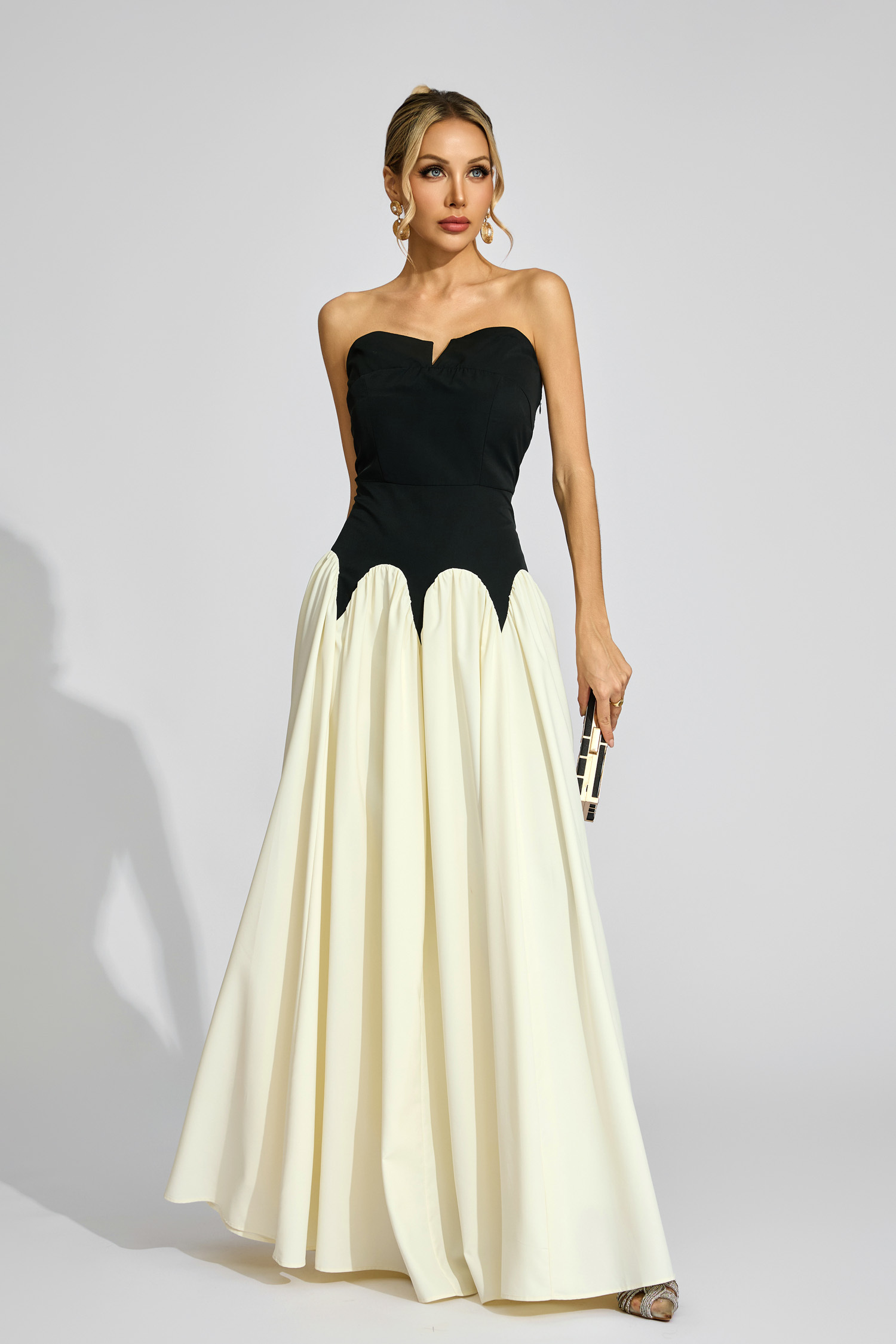 Alcott Black White Contrast Strapless Dress