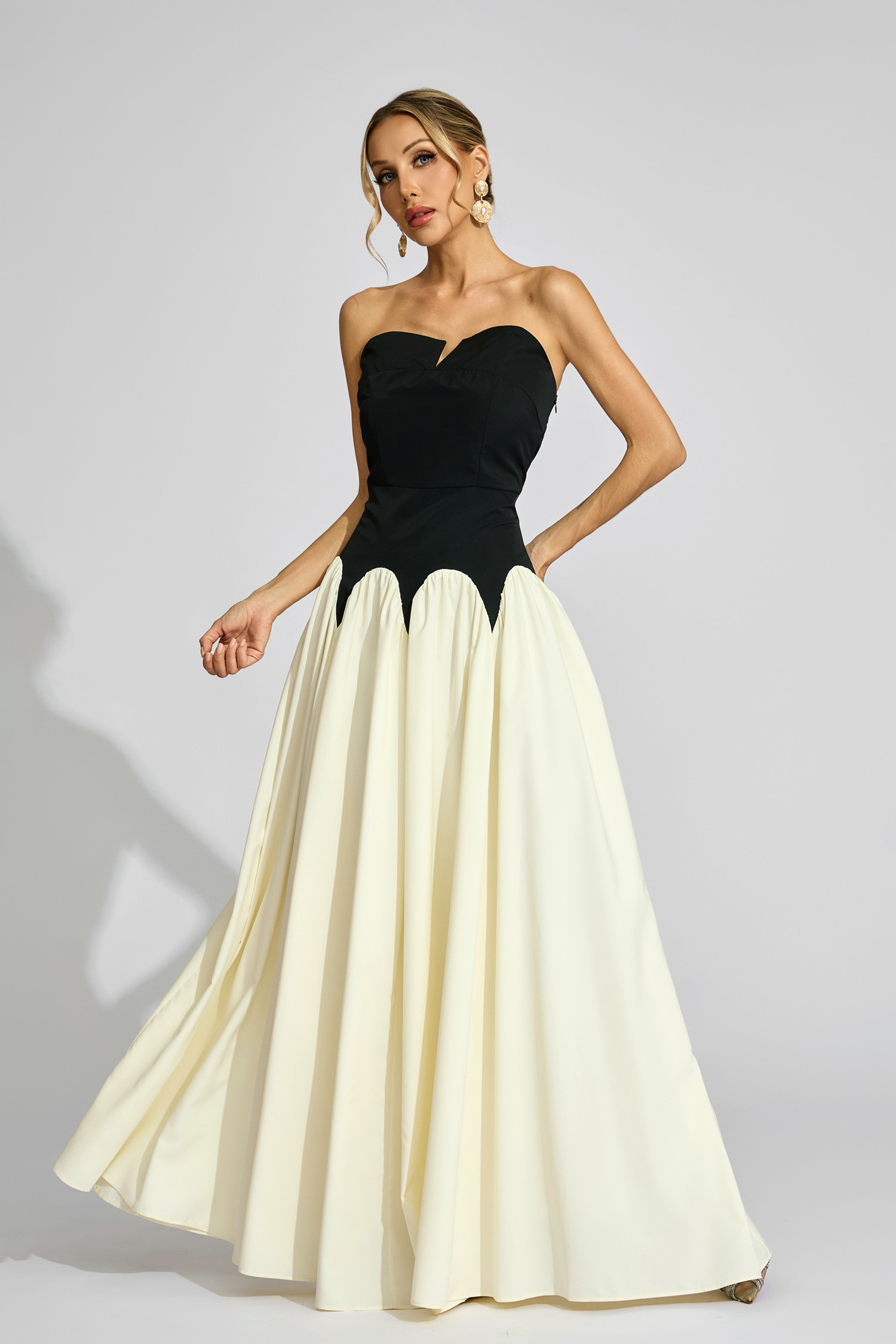 Alcott Black White Contrast Strapless Dress