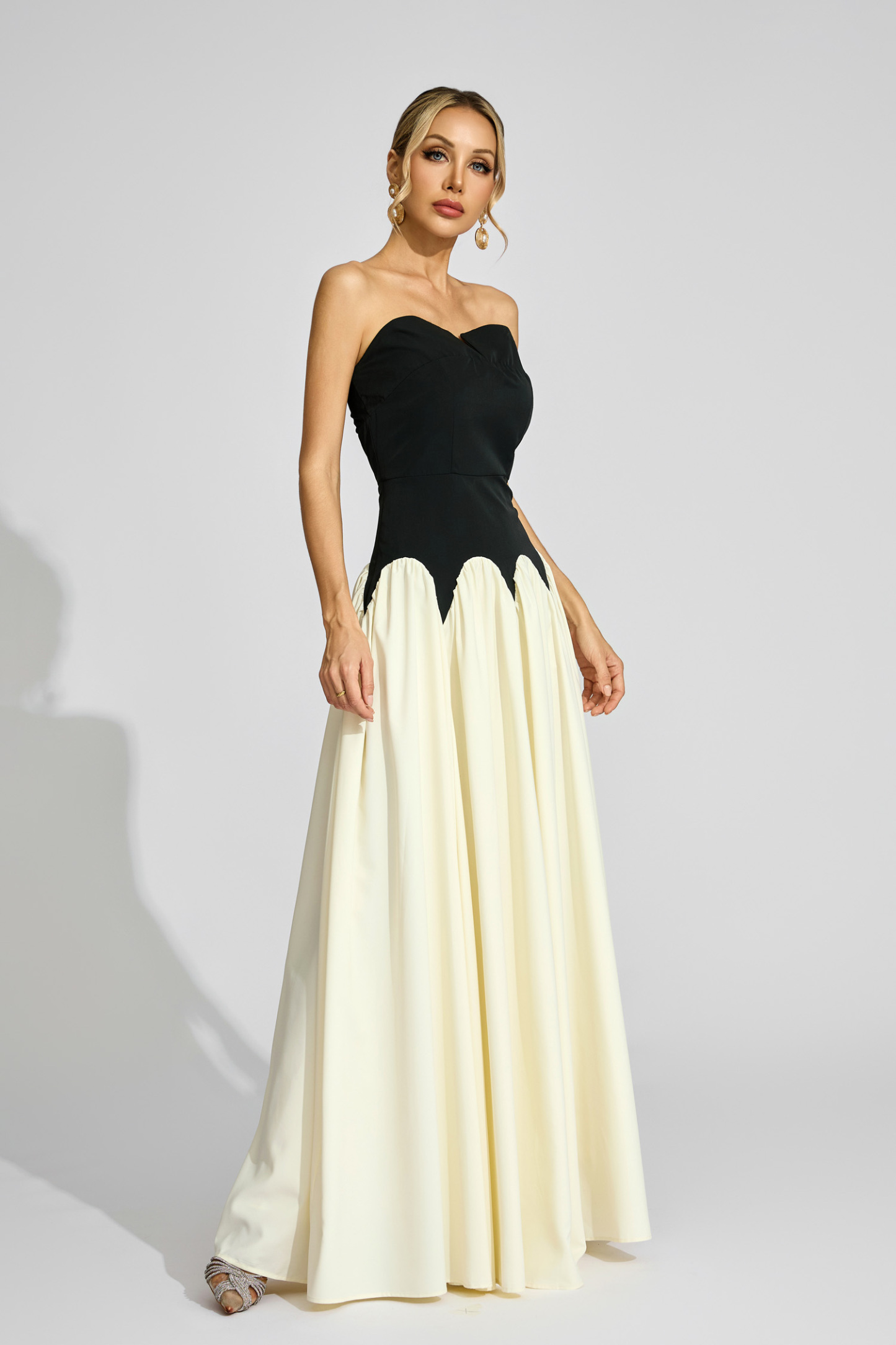 Alcott Black White Contrast Strapless Dress