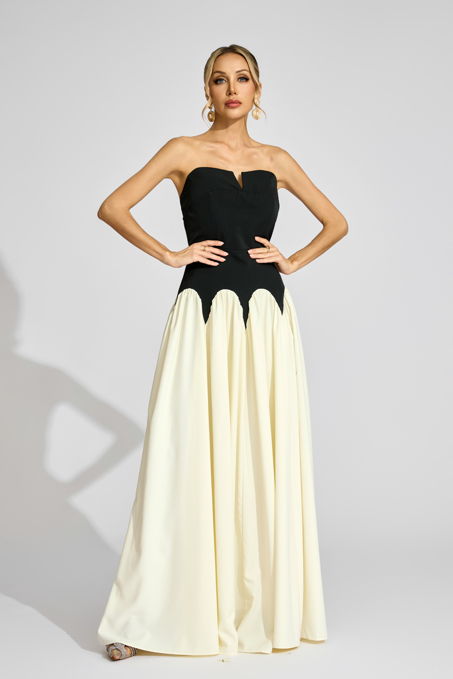 Alcott Black White Contrast Strapless Dress