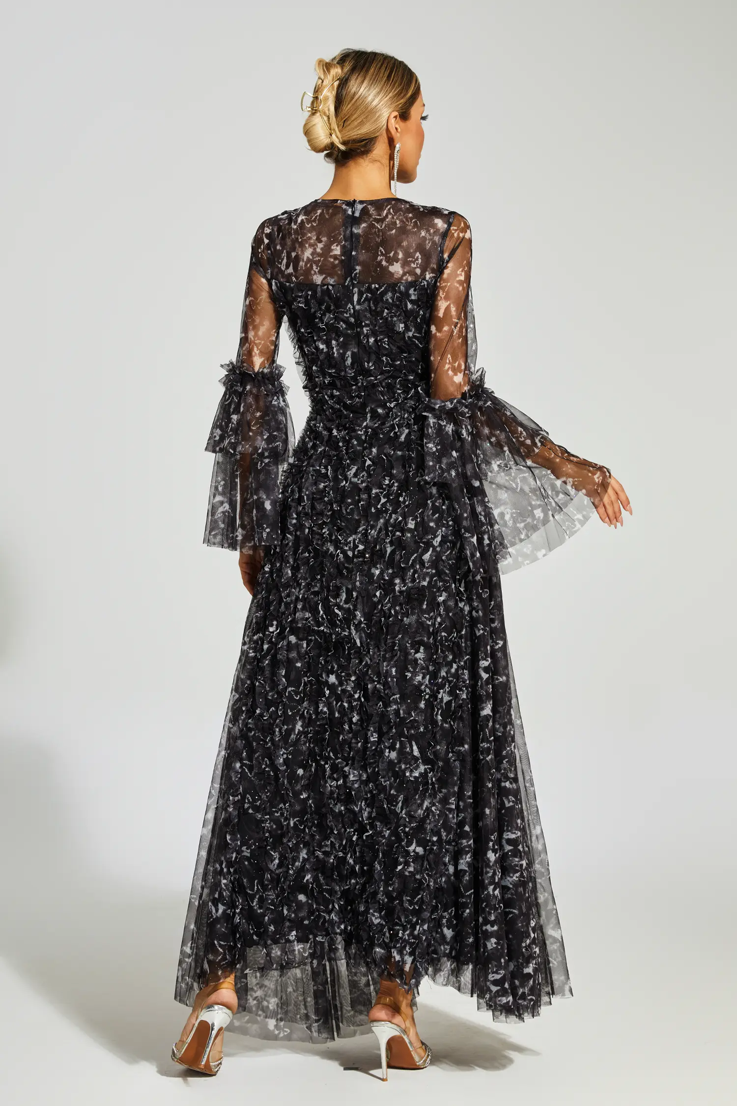 Orville Black Mesh Floral Maxi Dress