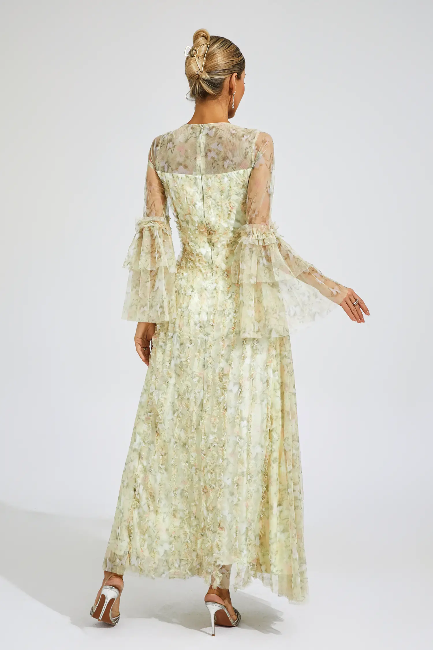Orville Yellow Mesh Floral Maxi Dress