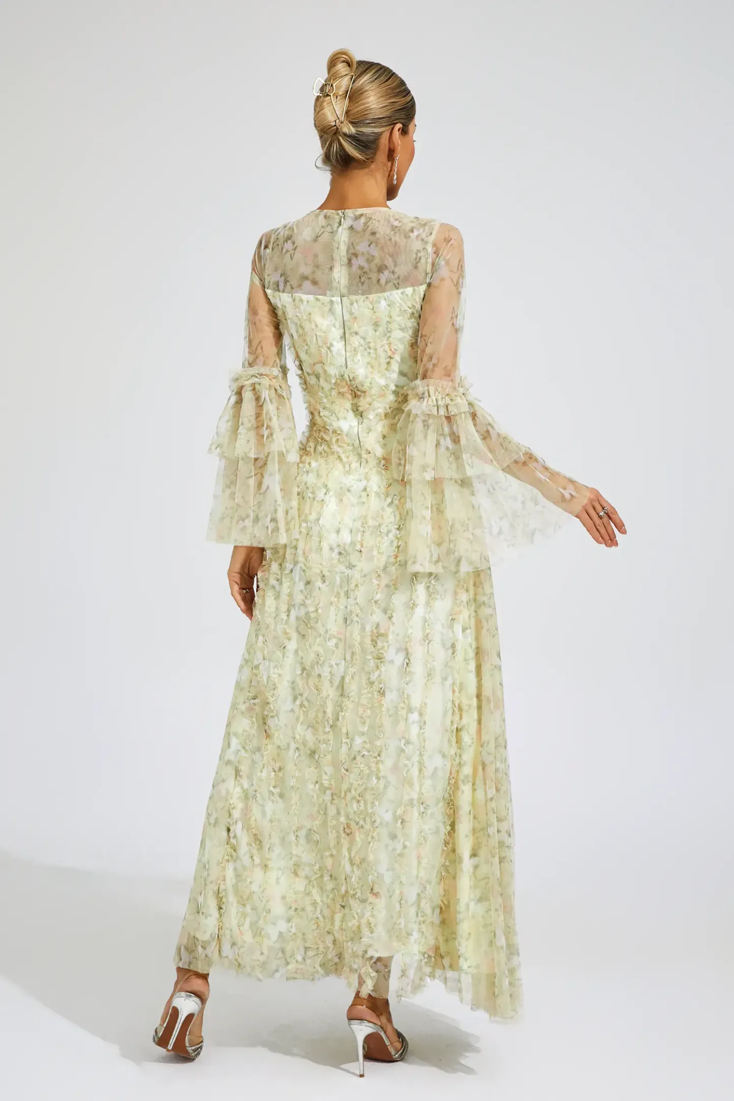 Orville Yellow Mesh Floral Maxi Dress