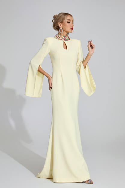 Heath Light Yellow Diamond Maxi Dress