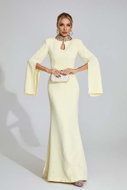 Heath Light Yellow Diamond Maxi Dress
