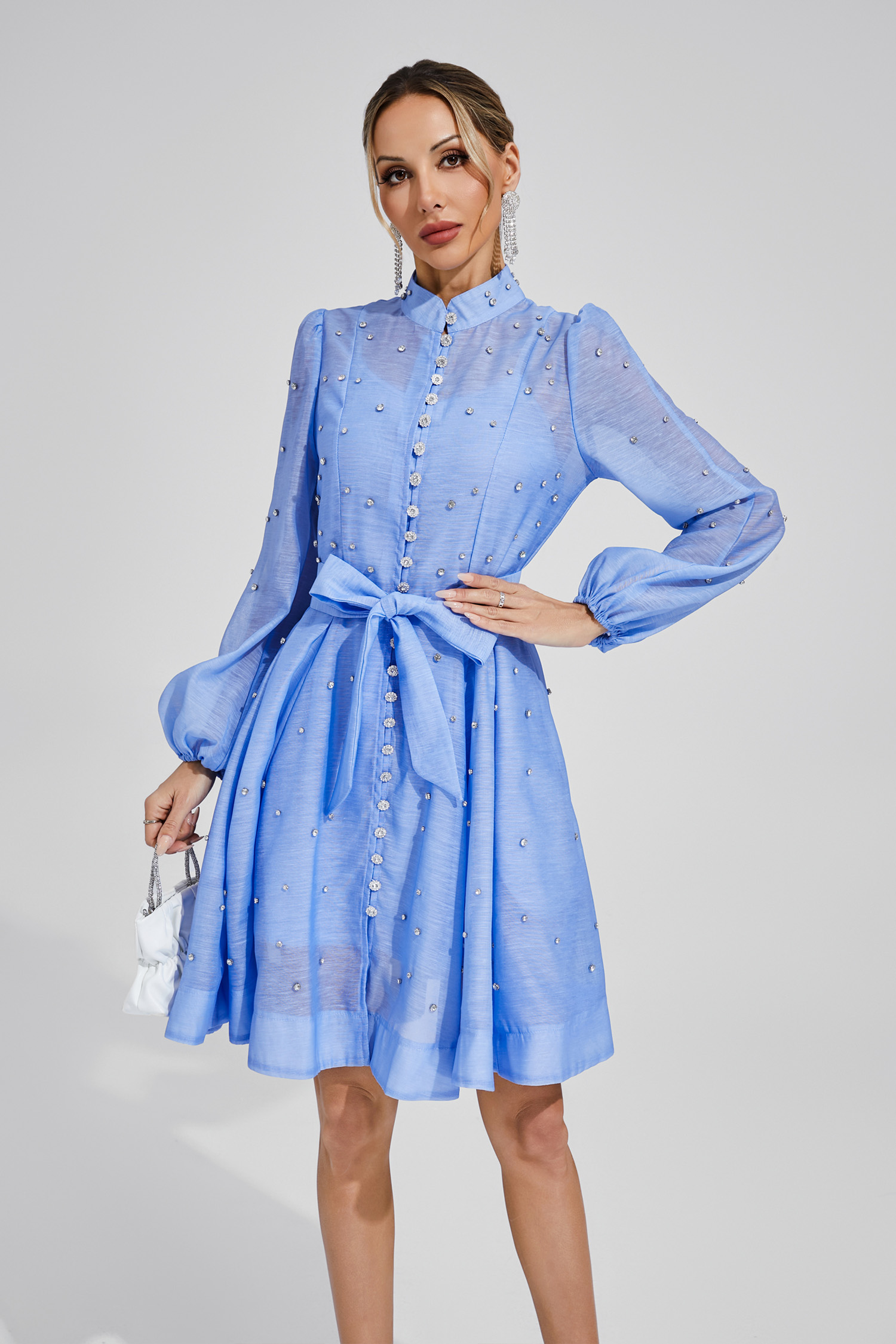 Bennett Blue Diamond Embellished Mini Dress