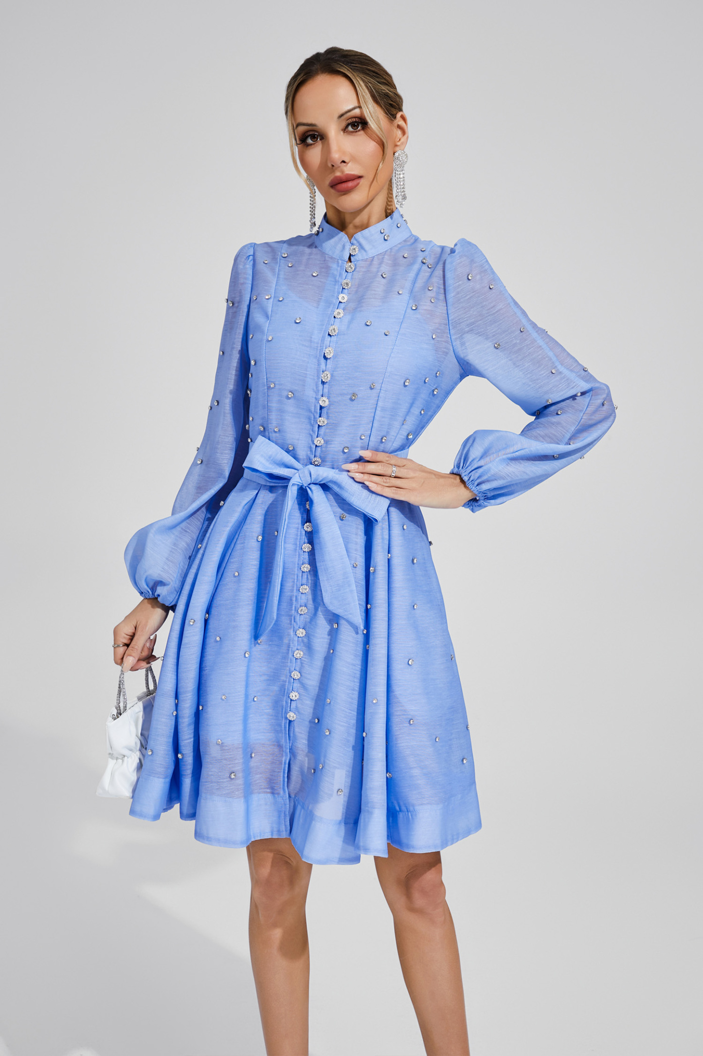 Bennett Blue Diamond Embellished Mini Dress