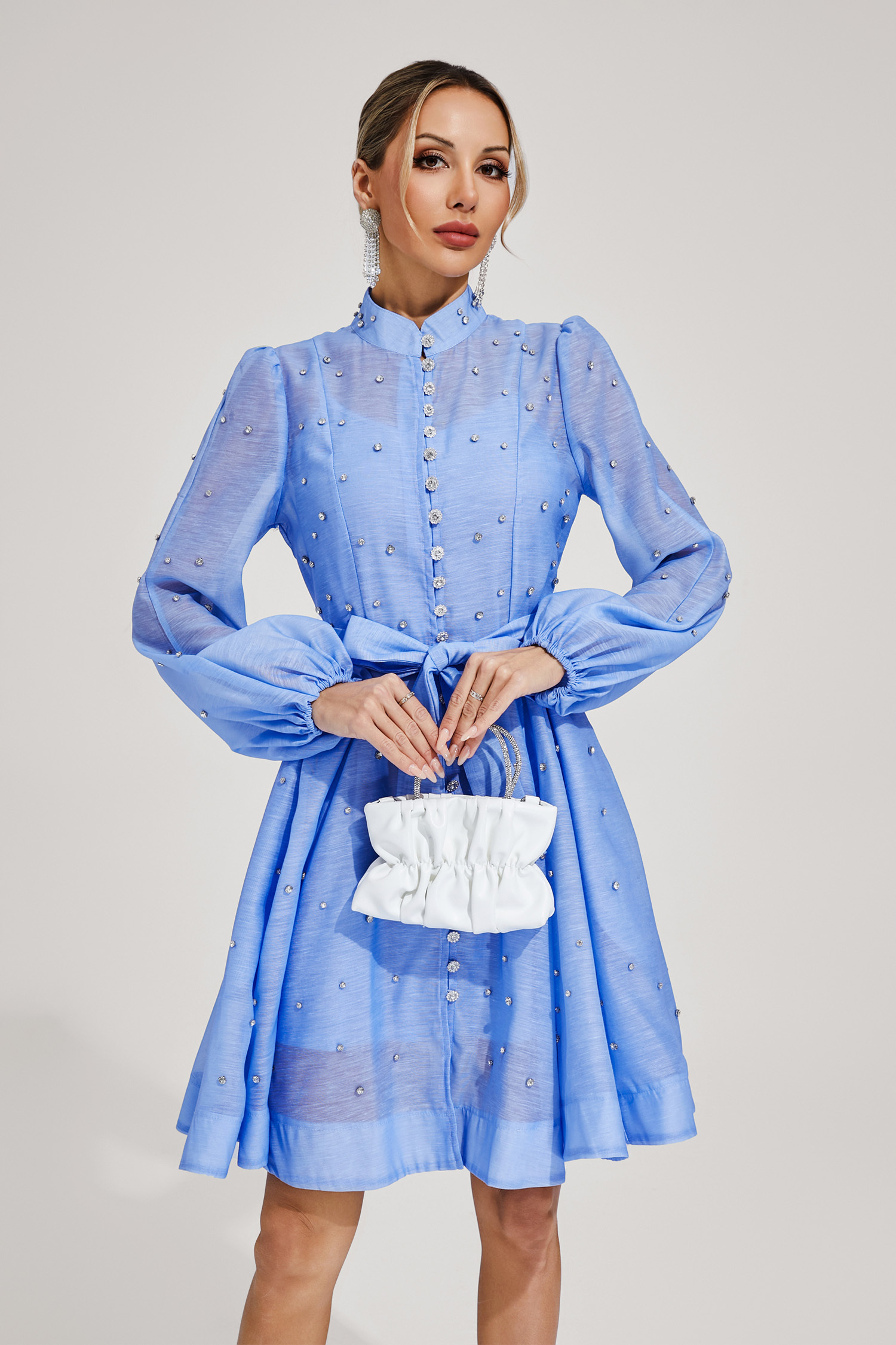 Bennett Blue Diamond Embellished Mini Dress