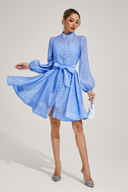 Bennett Blue Diamond Embellished Mini Dress