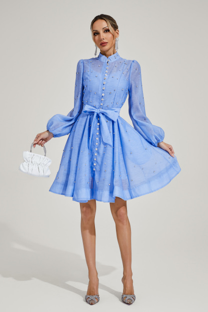 Bennett Blue Diamond Embellished Mini Dress