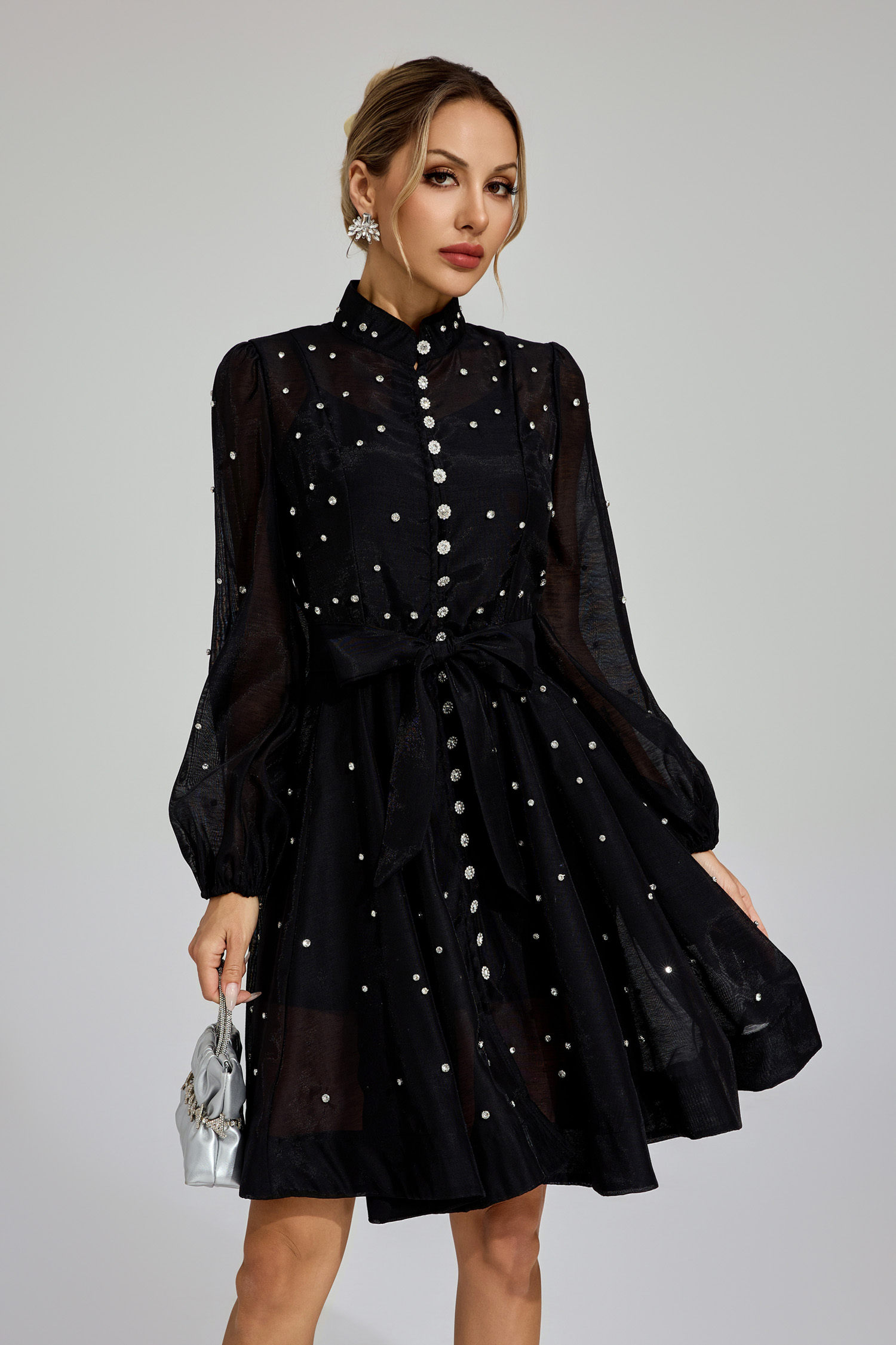 Bennett Black Diamond Embellished Mini Dress