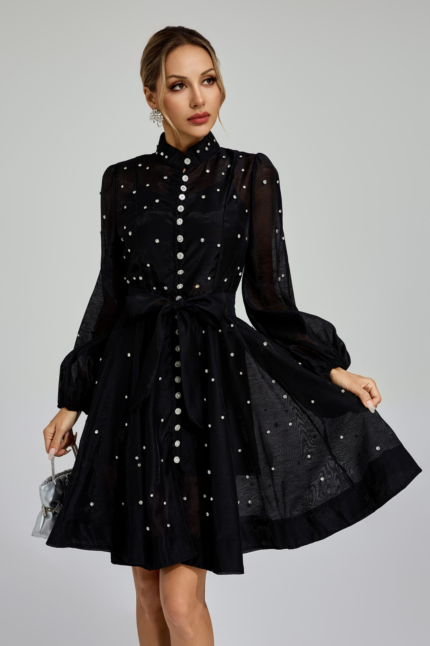 Bennett Black Diamond Embellished Mini Dress