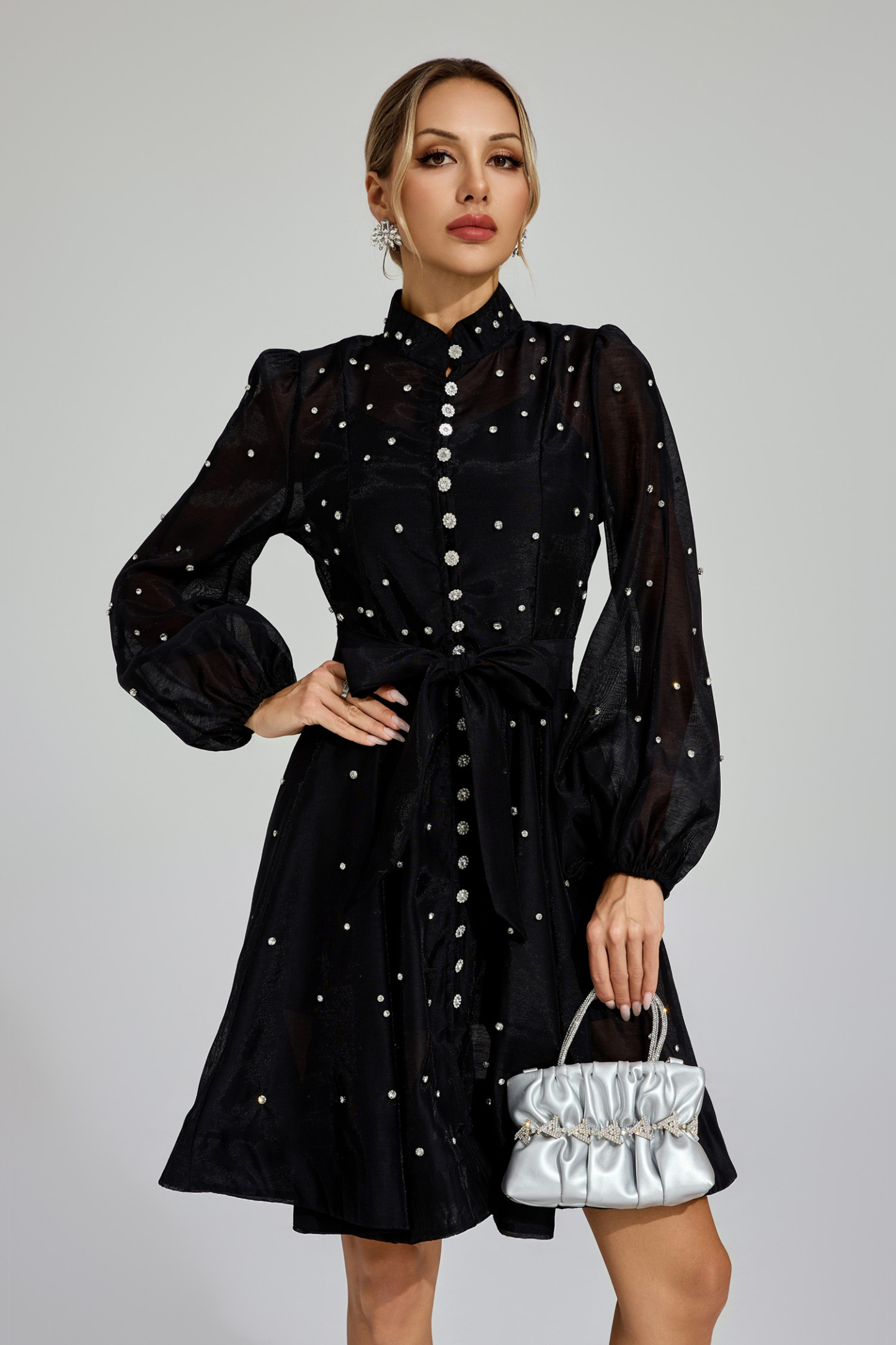 Bennett Black Diamond Embellished Mini Dress