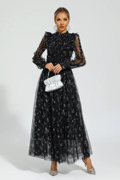Bell Black Floral Long Sleeve Dress