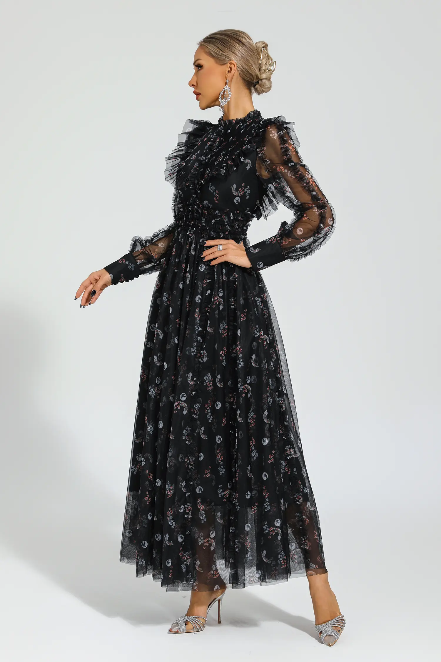 Bell Black Floral Long Sleeve Dress
