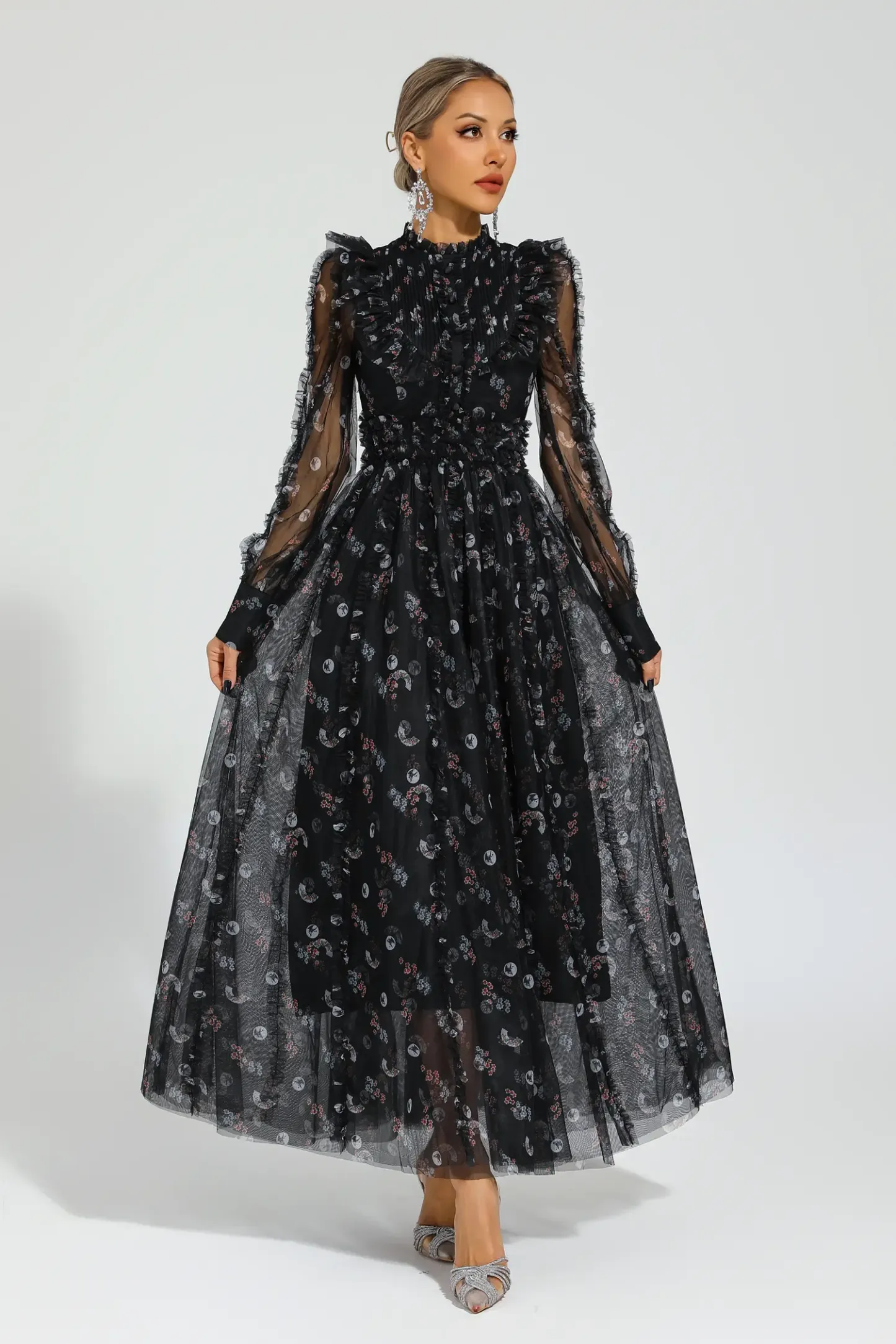 Bell Black Floral Long Sleeve Dress