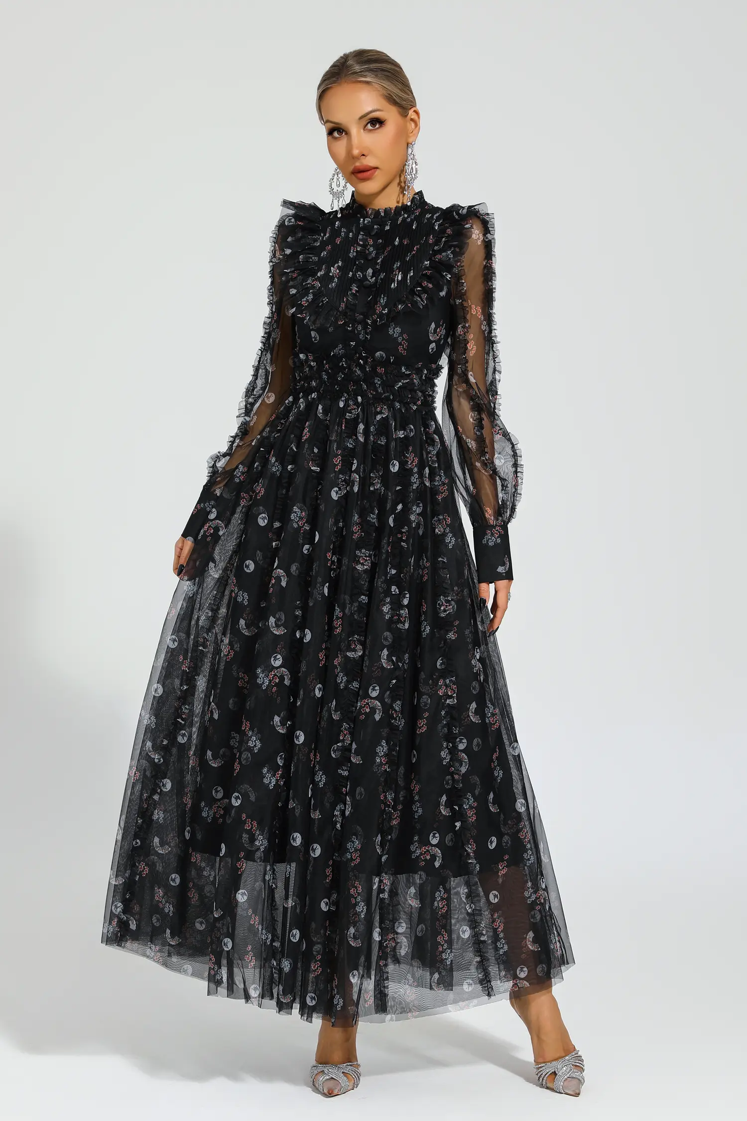 Bell Black Floral Long Sleeve Dress