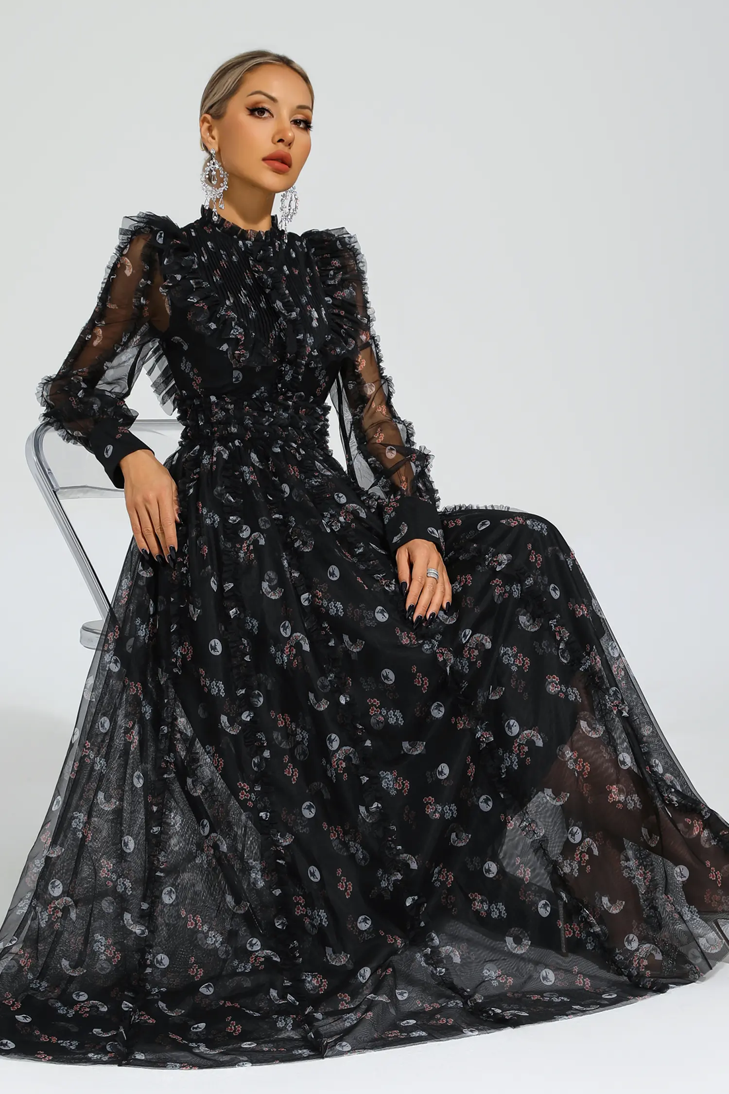 Bell Black Floral Long Sleeve Dress