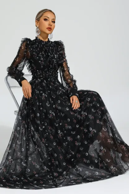 Bell Black Floral Long Sleeve Dress