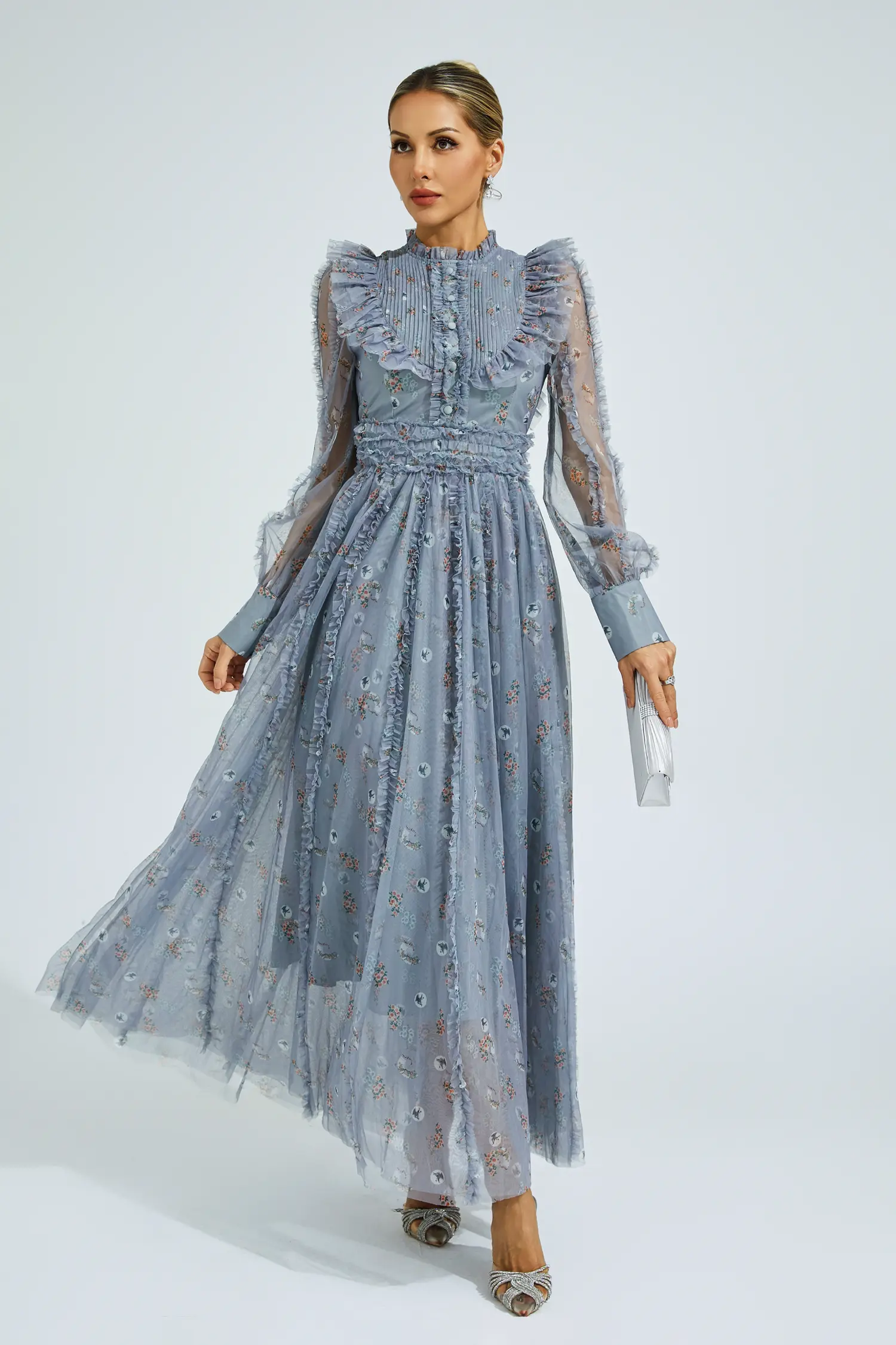 Bell Grey Floral Long Sleeve Dress