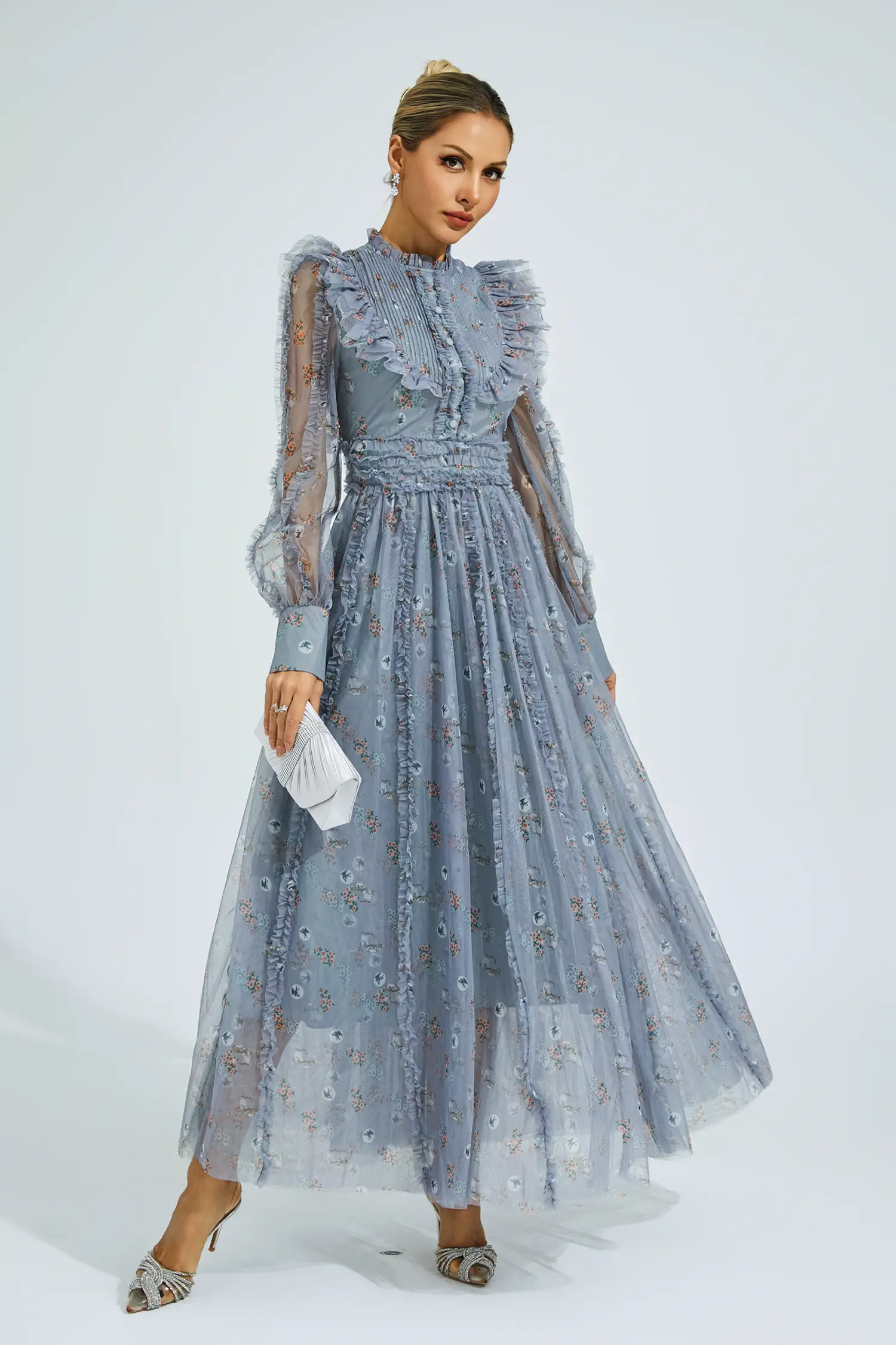 Bell Grey Floral Long Sleeve Dress