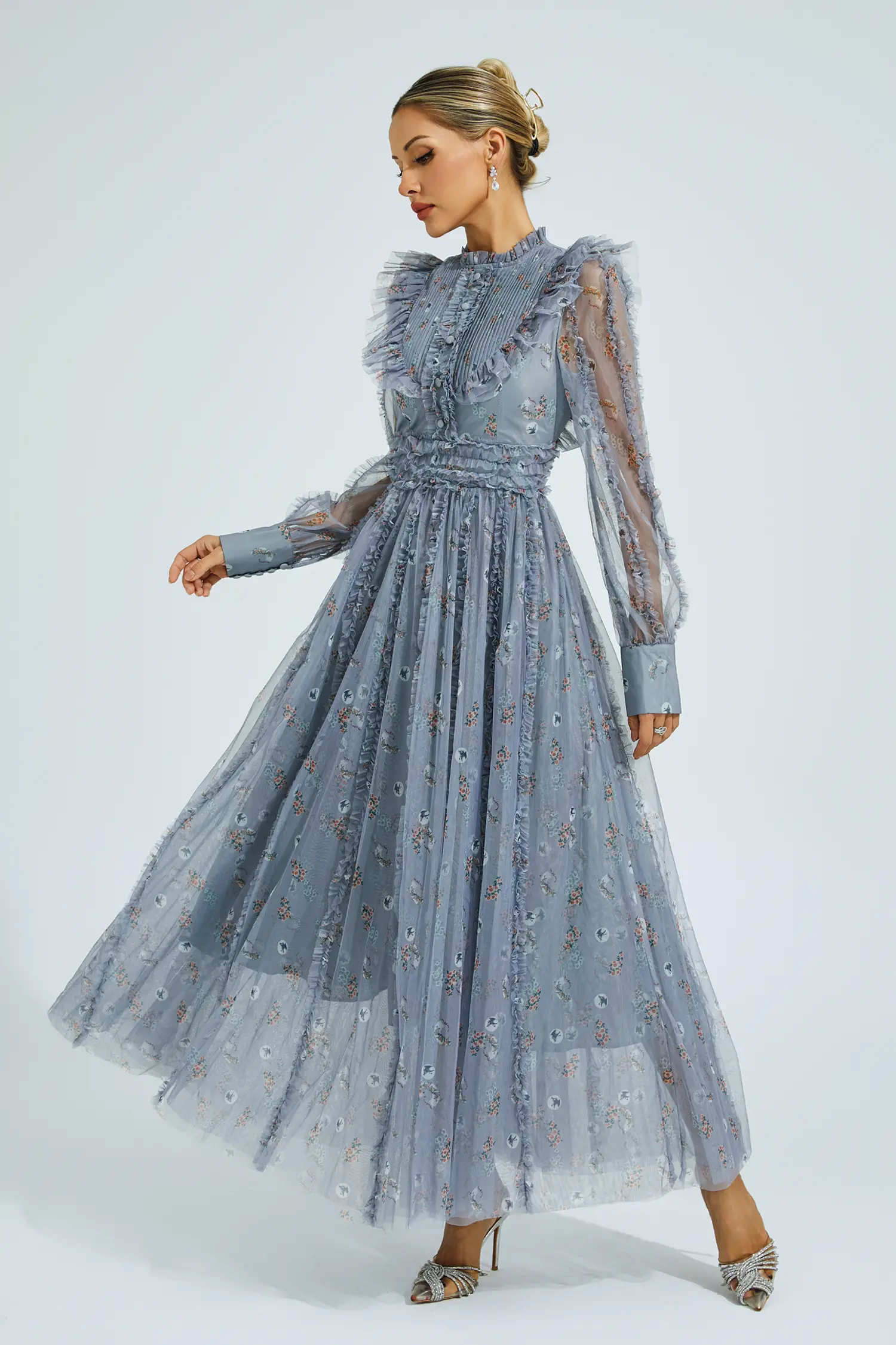 Bell Grey Floral Long Sleeve Dress