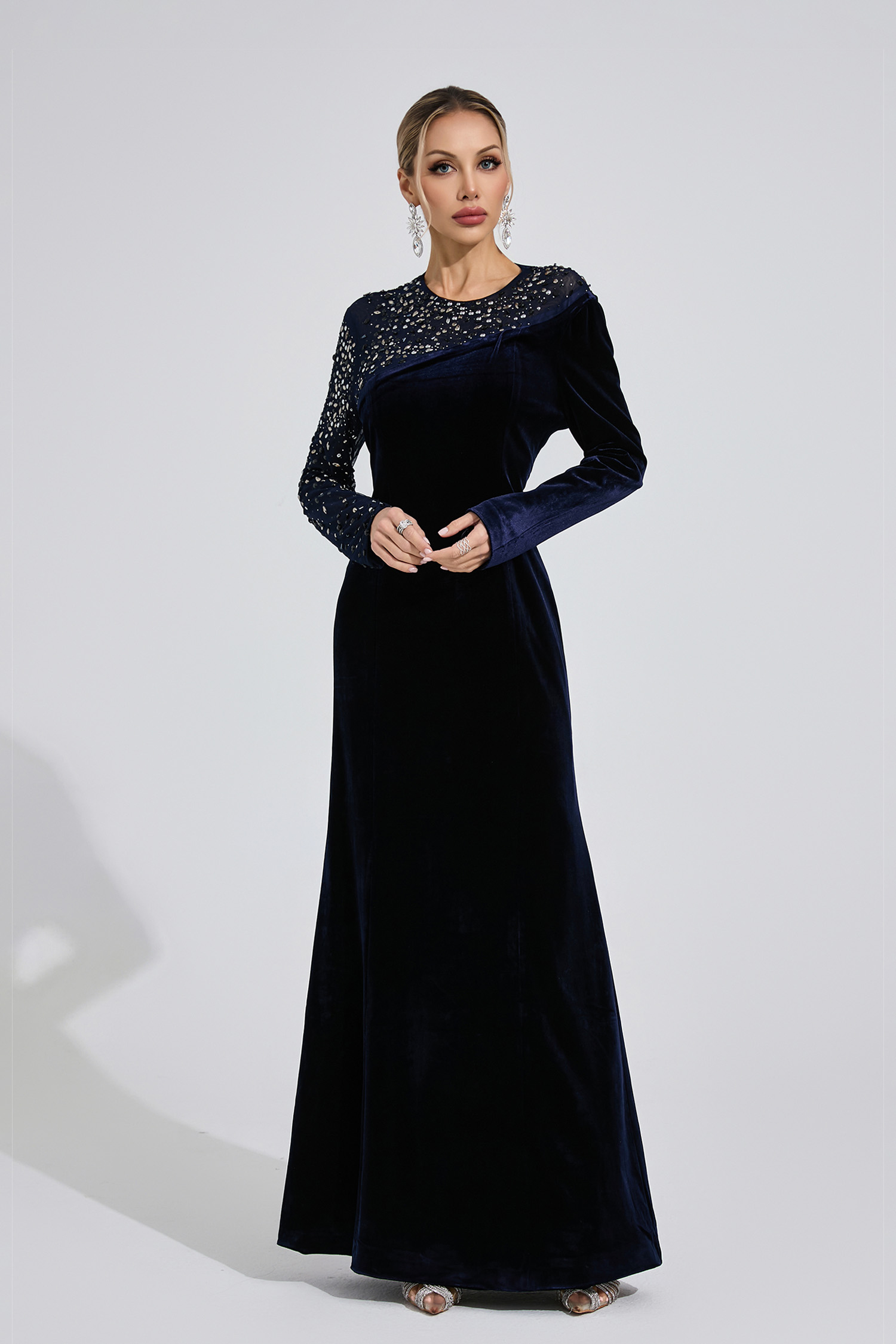Delta Navy Blue Velvet Maxi Dress