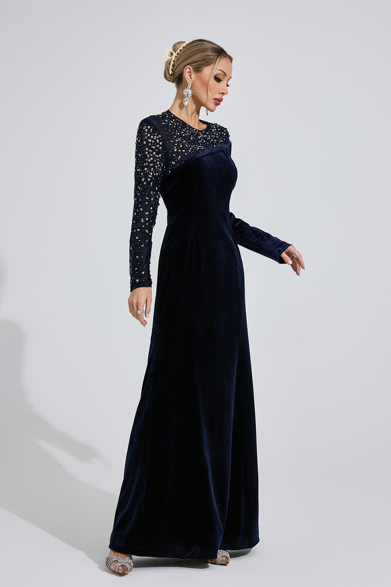 Delta Navy Blue Velvet Maxi Dress