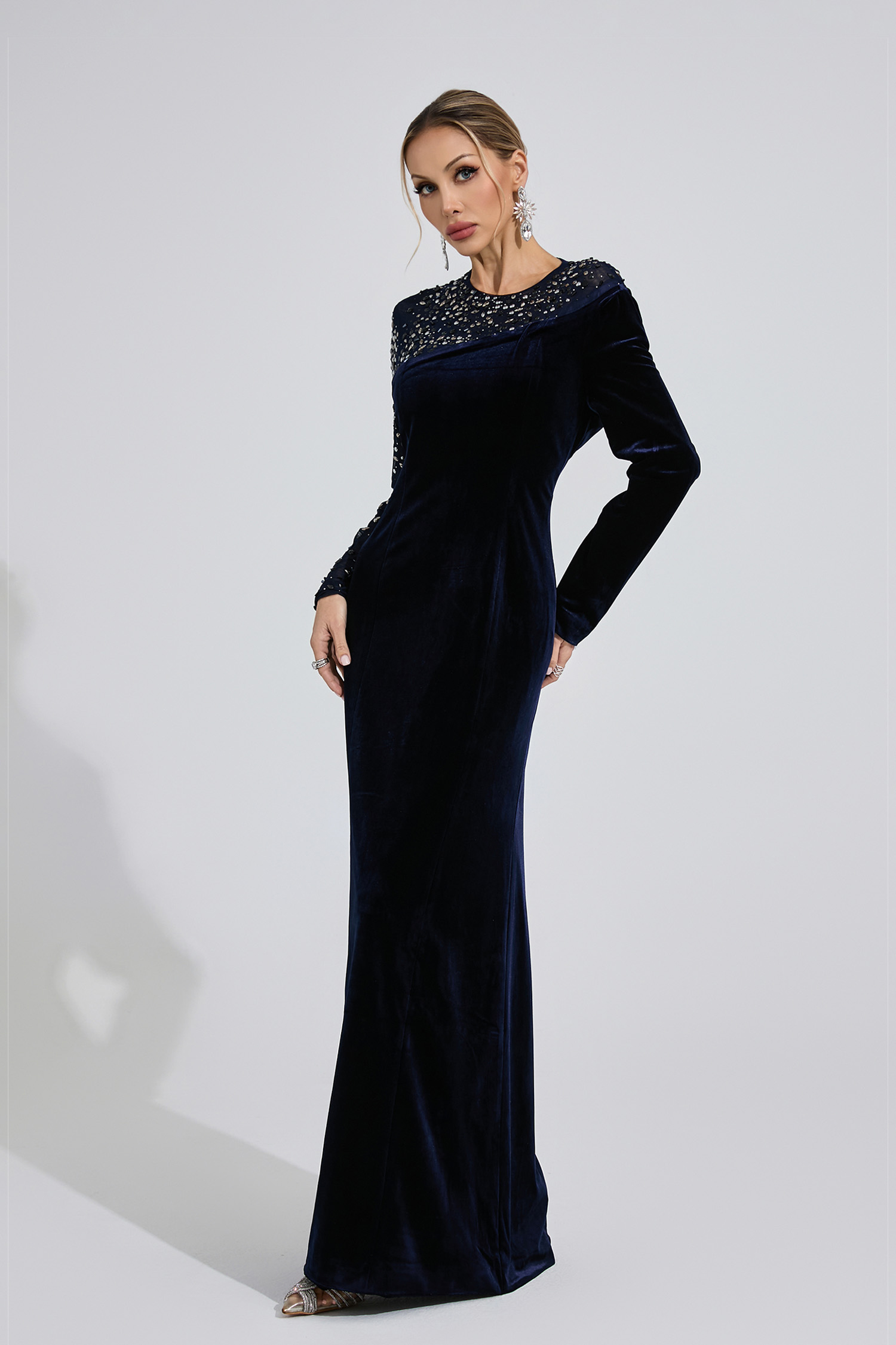 Delta Navy Blue Velvet Maxi Dress