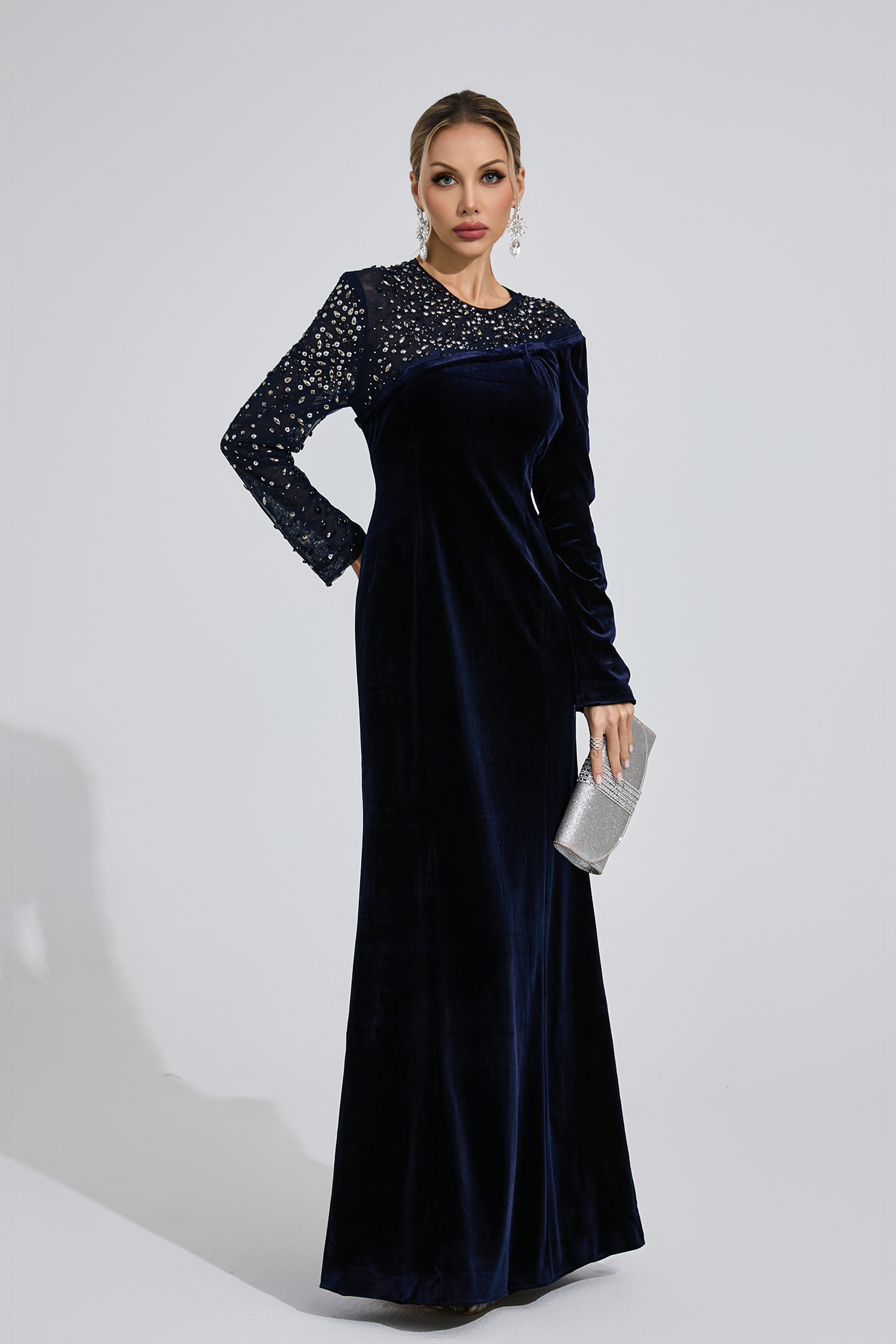 Delta Navy Blue Velvet Maxi Dress