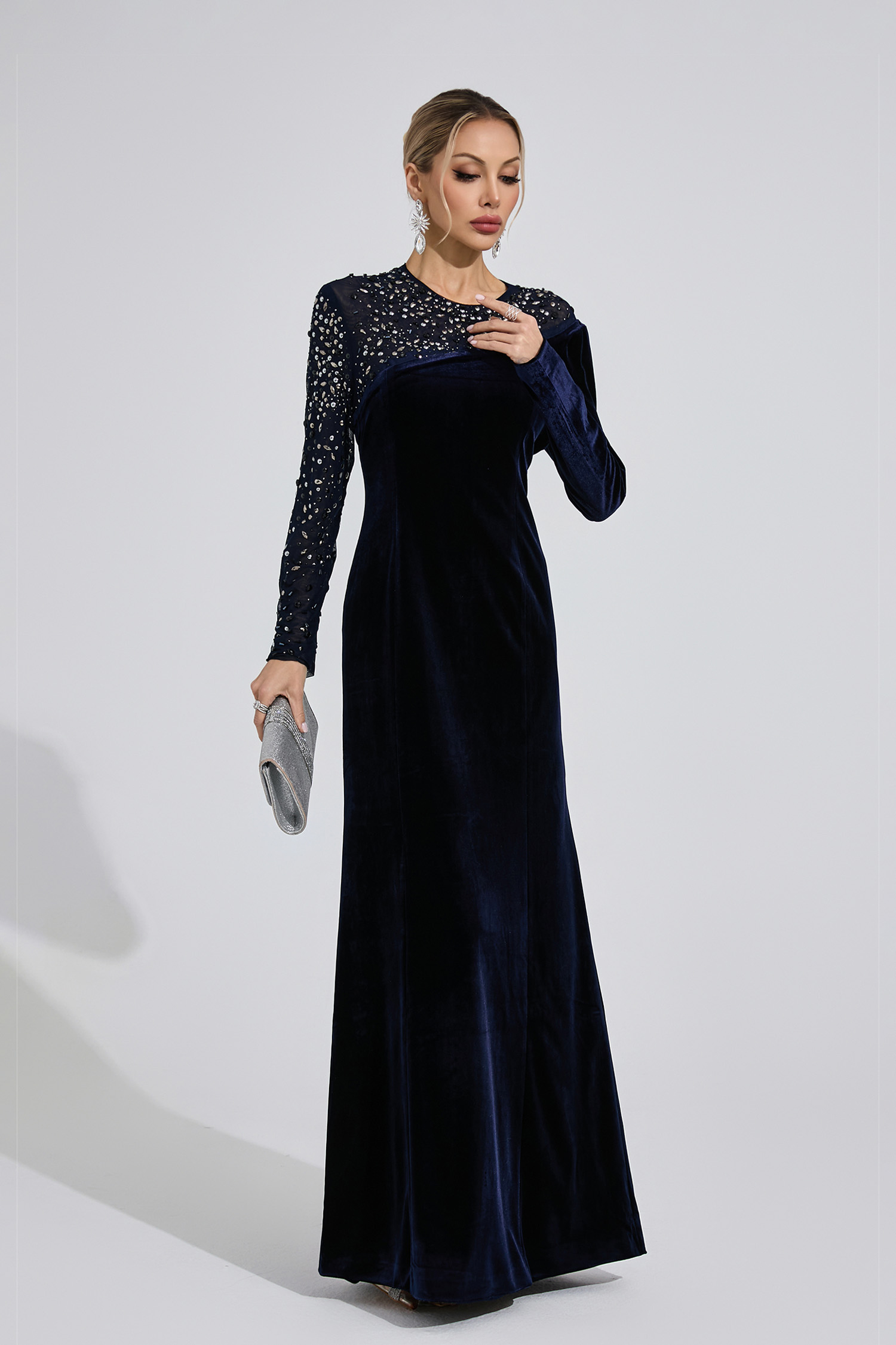 Delta Navy Blue Velvet Maxi Dress