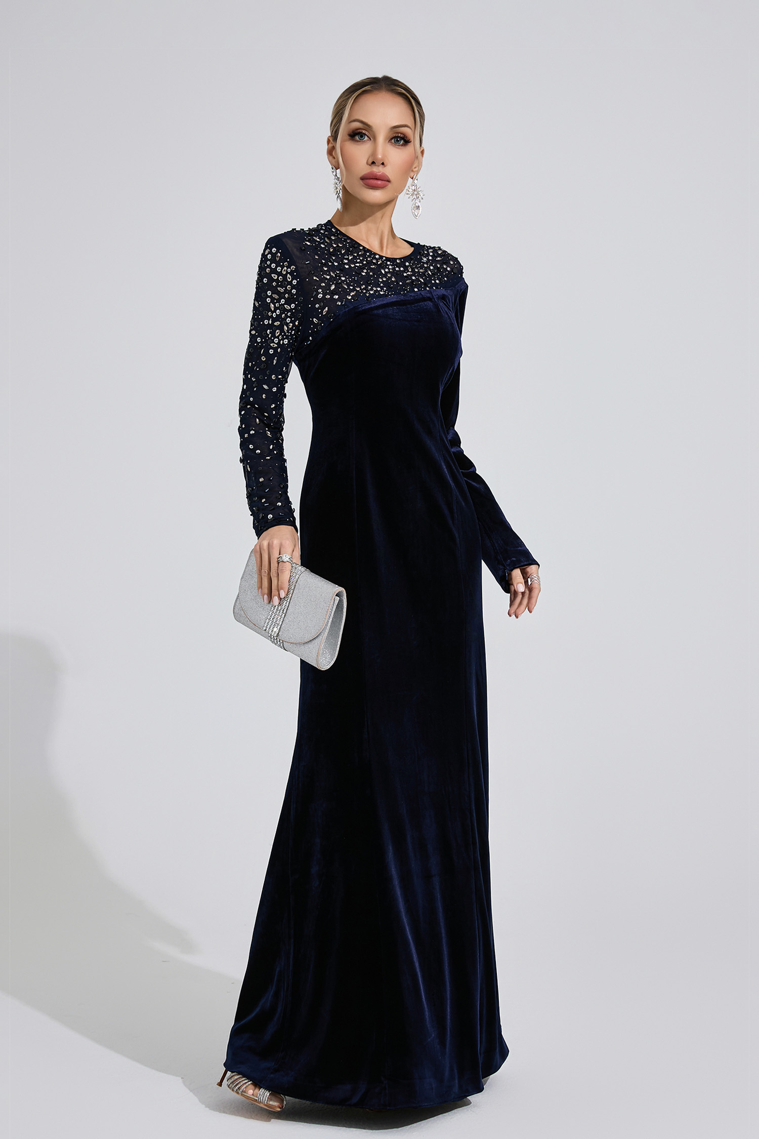 Delta Navy Blue Velvet Maxi Dress