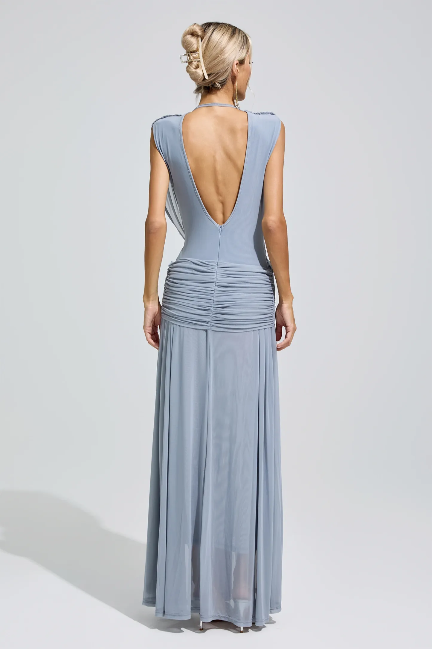Lamar Blue Pleated Knit Maxi Dress