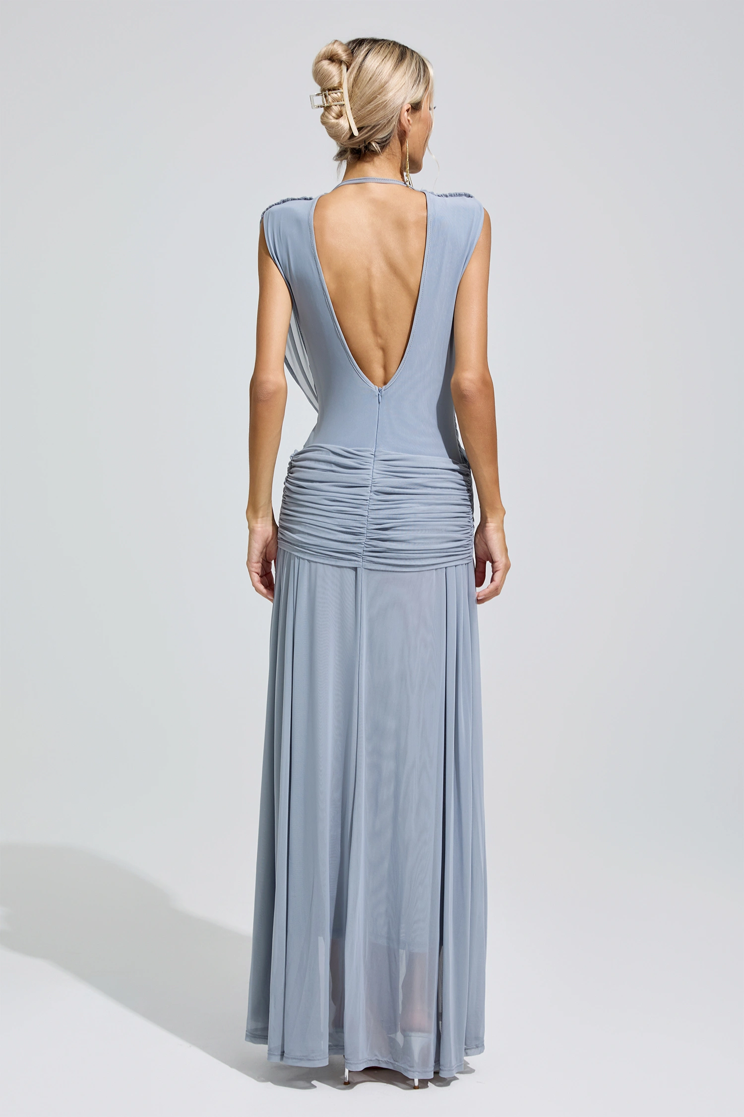 Lamar Blue Pleated Knit Maxi Dress