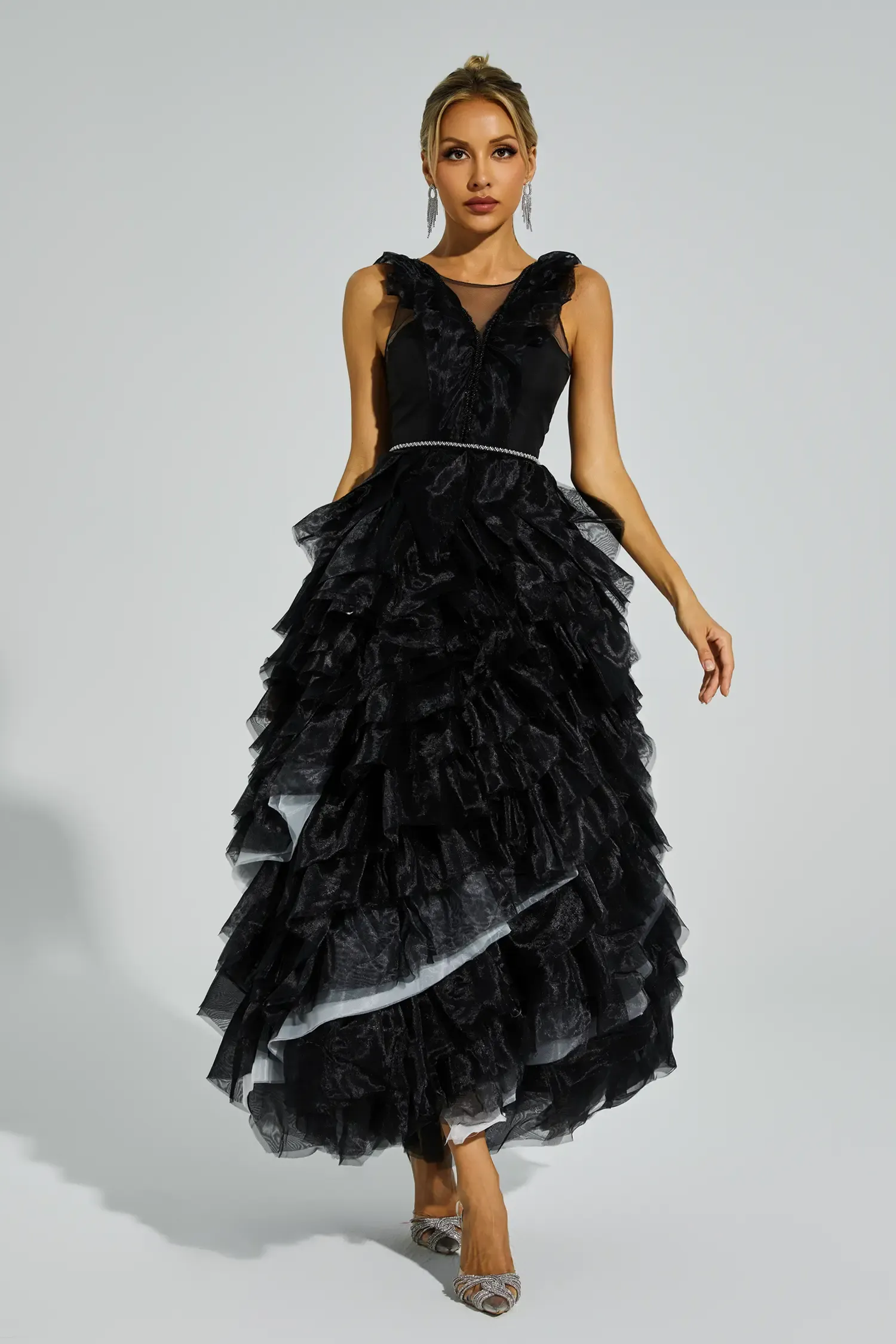 Blithe Black Mesh Tutu Maxi Dress