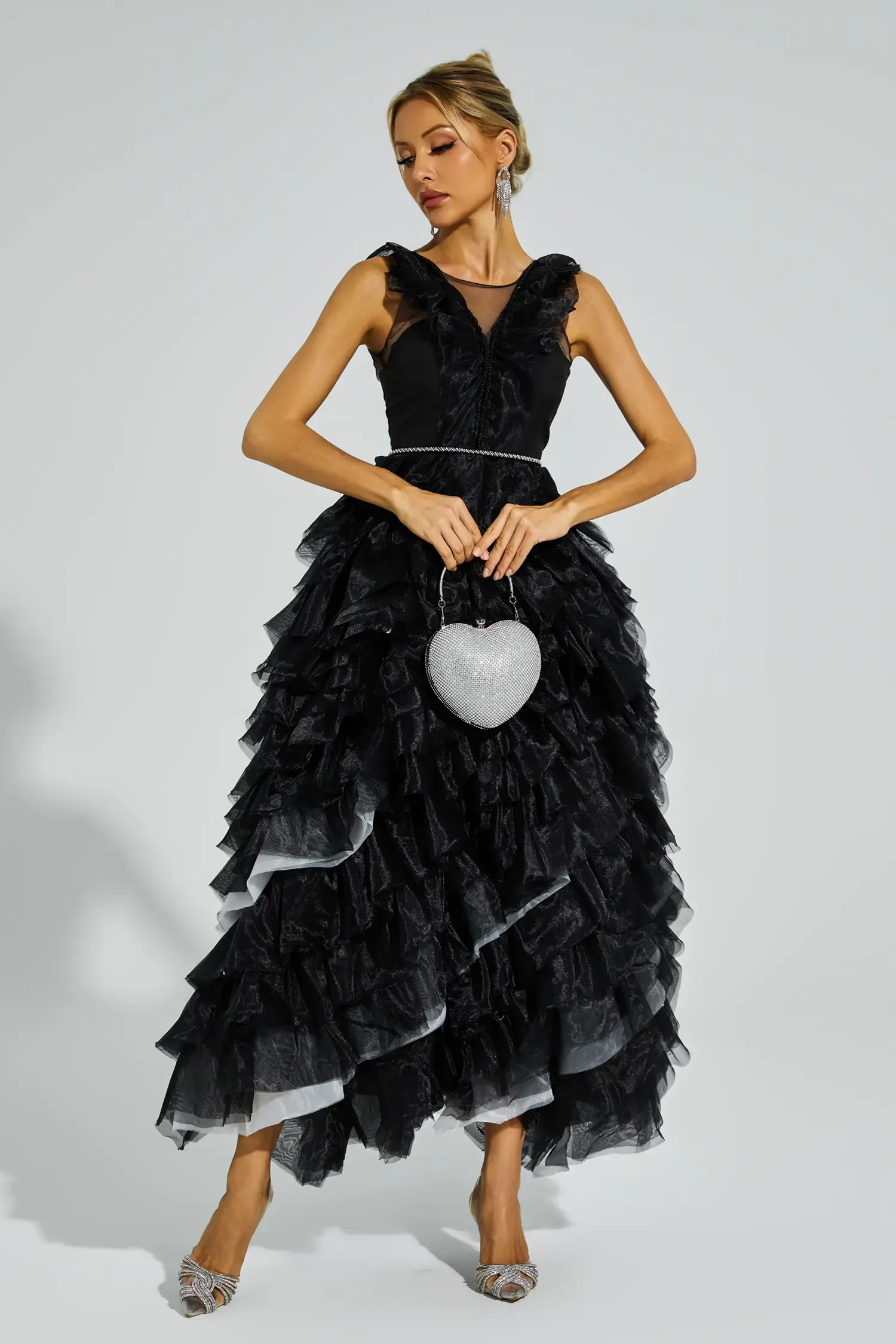 Blithe Black Mesh Tutu Maxi Dress