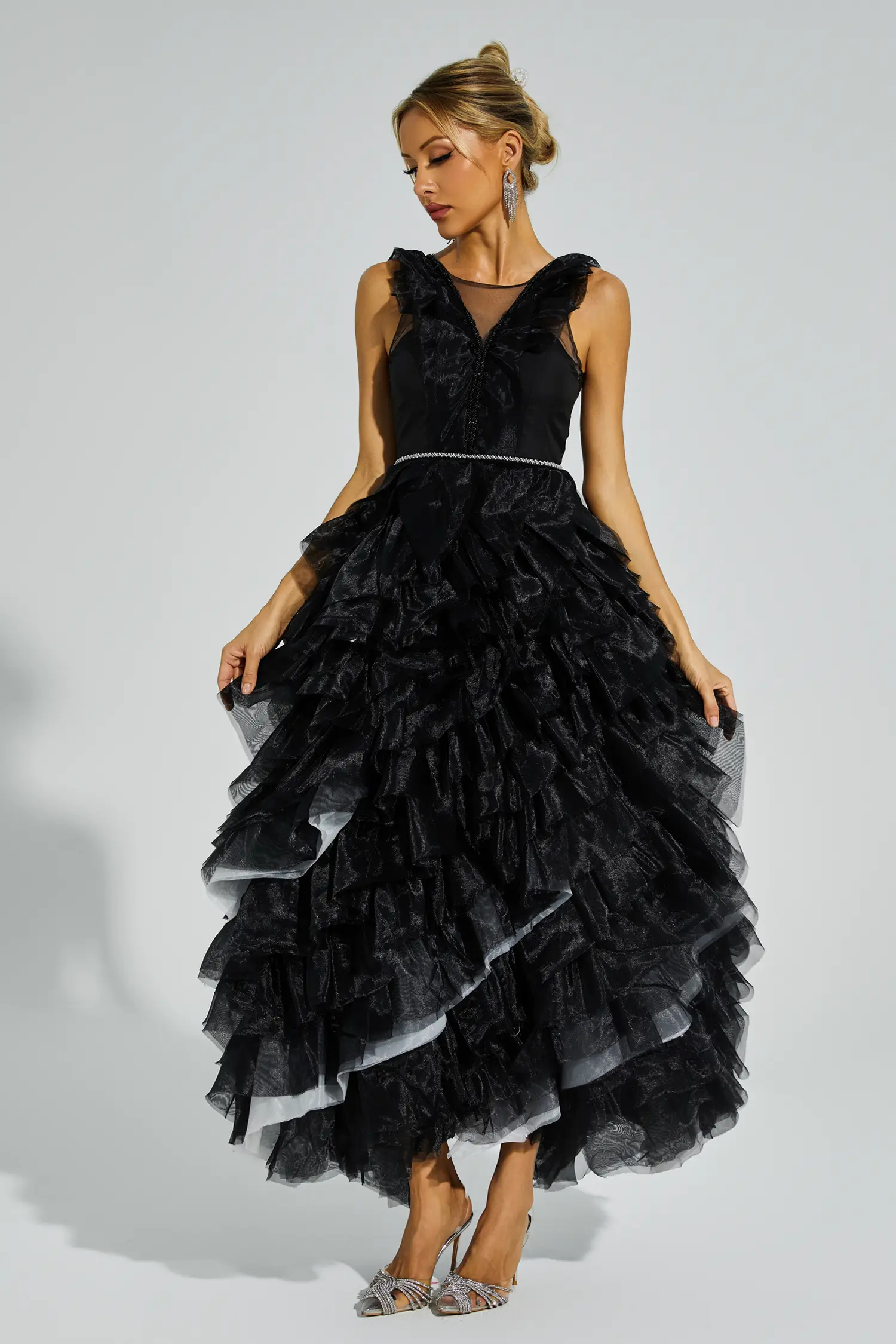 Blithe Black Mesh Tutu Maxi Dress
