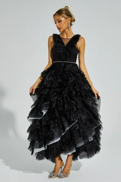 Blithe Black Mesh Tutu Maxi Dress