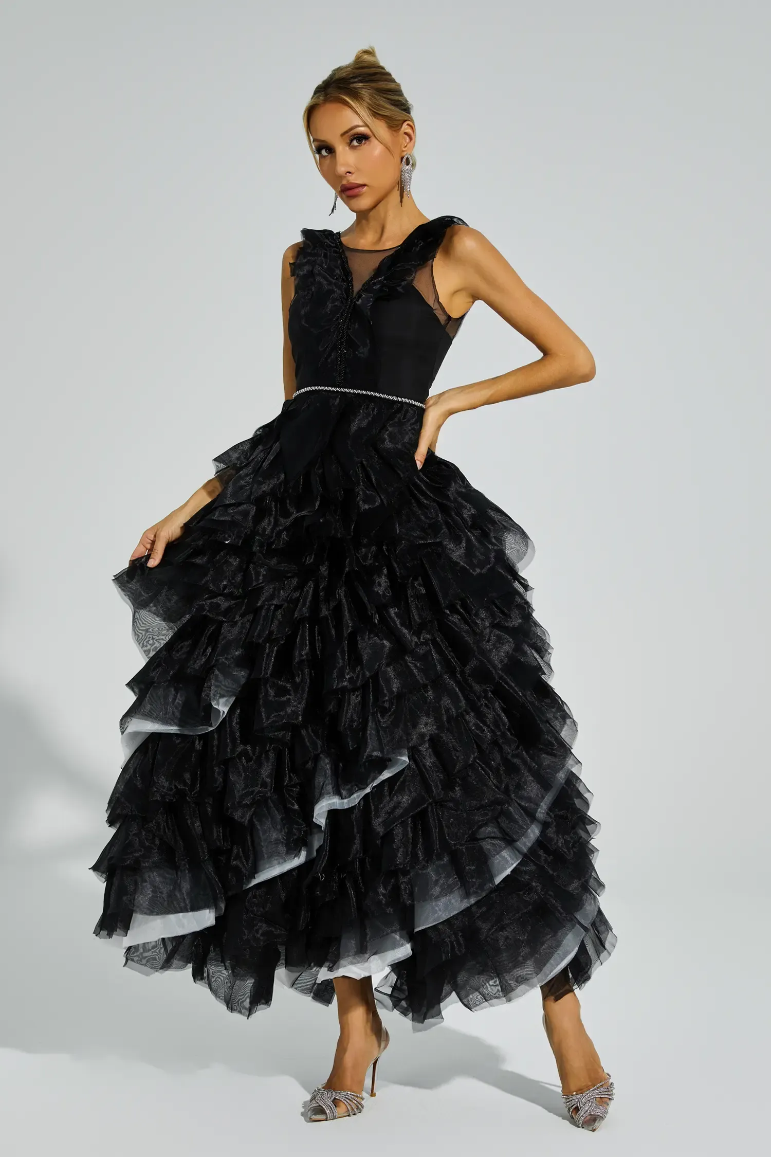 Blithe Black Mesh Tutu Maxi Dress